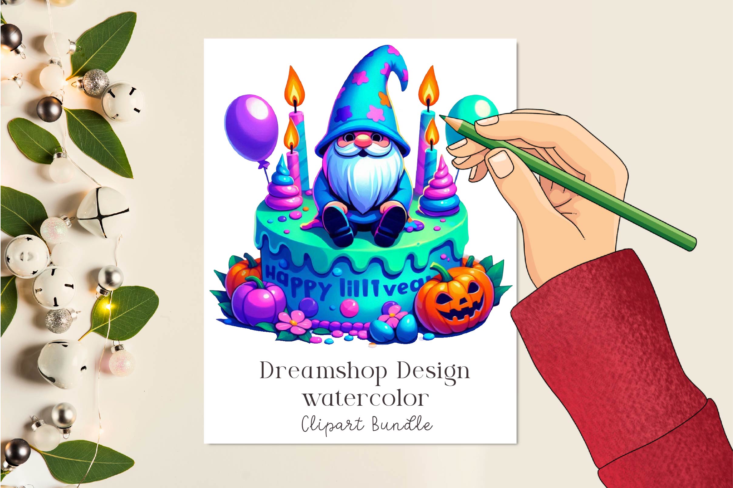 Halloween Gnome Cake Clipart Bundle