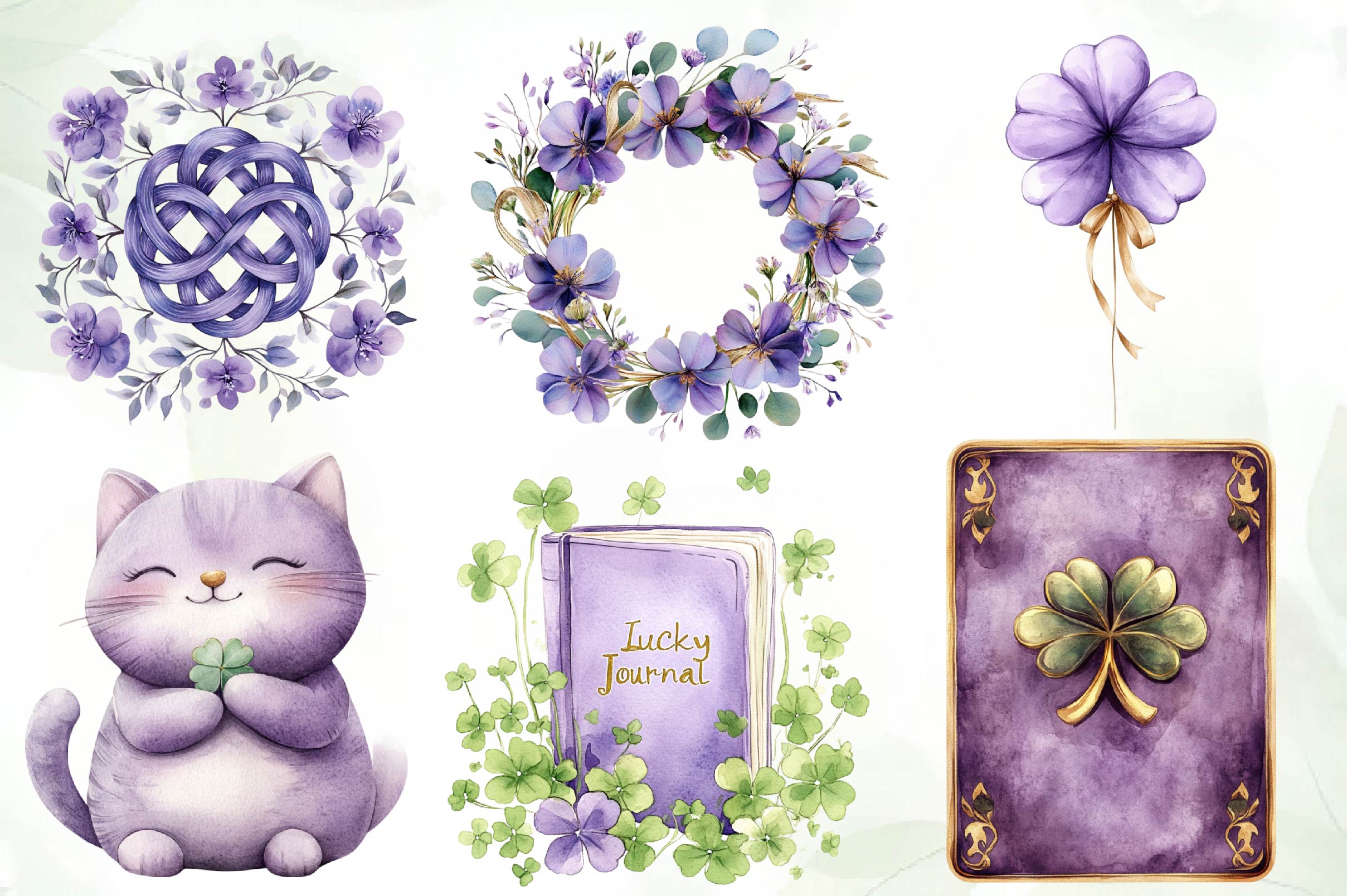 Pastel Purple St Patrick's Clipart Bundle 1