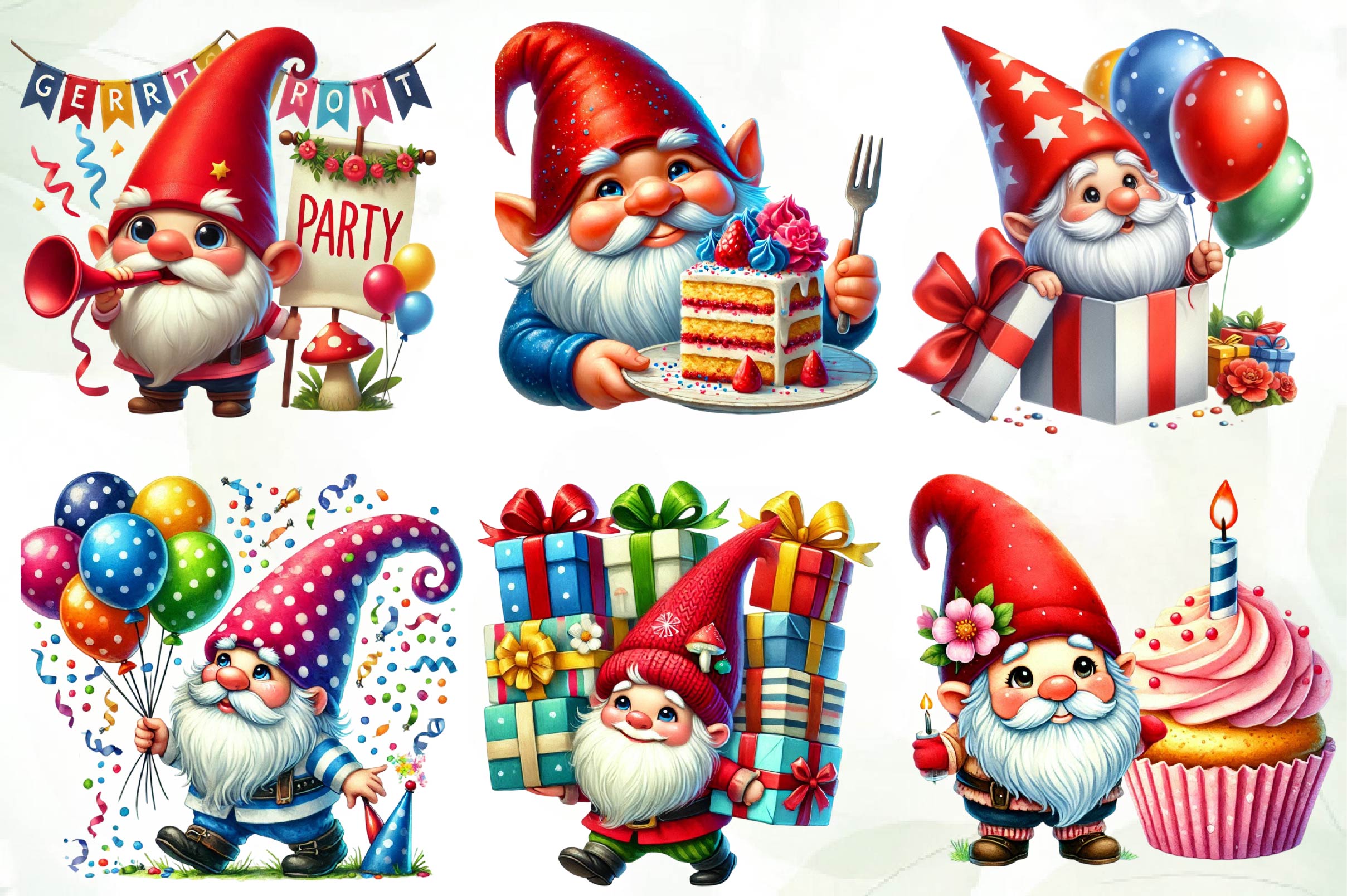 Birthday Gnomes Clipart Bundle