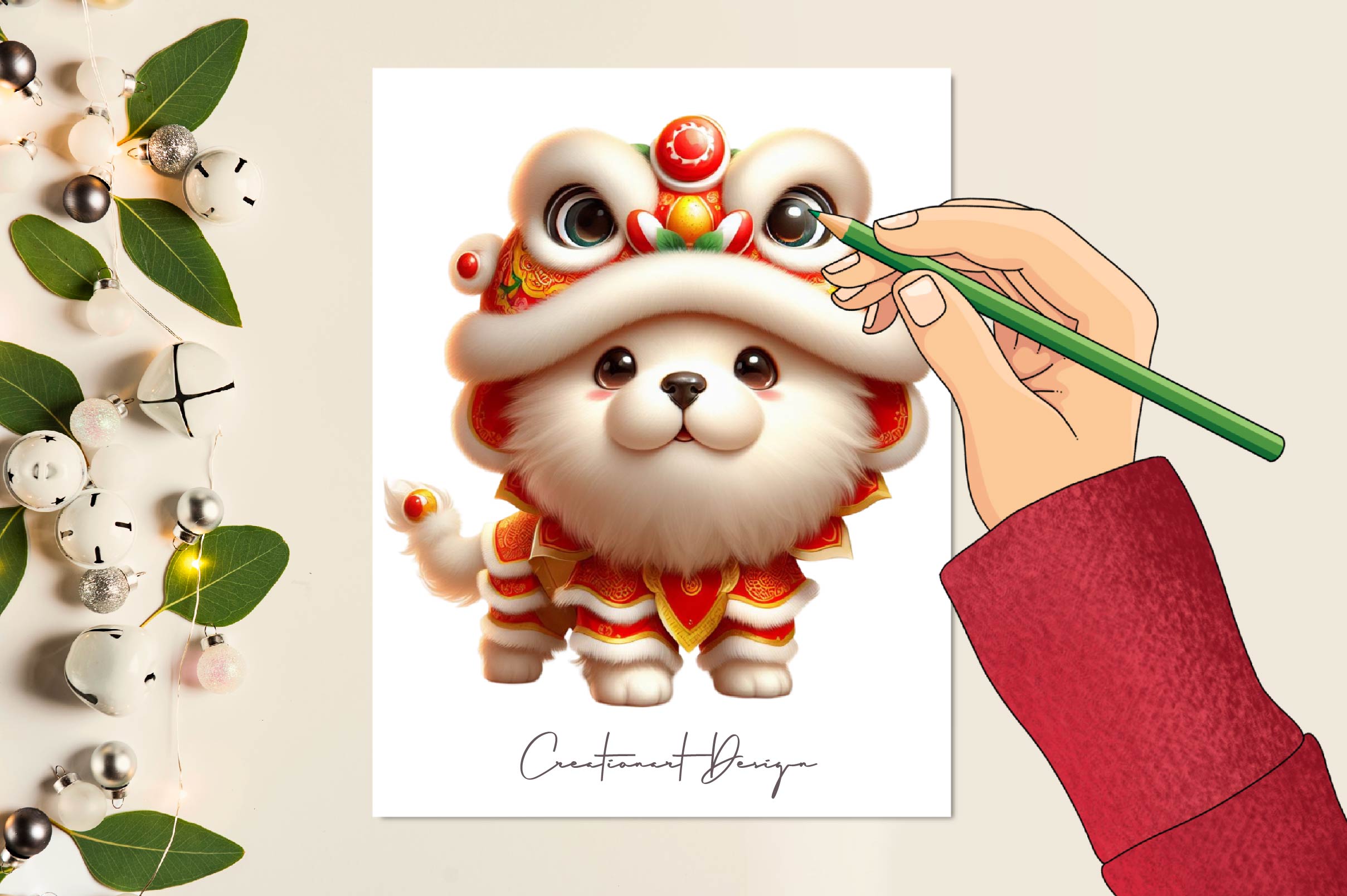 Cute Lion Dance Dogs Clipart Bundle 1
