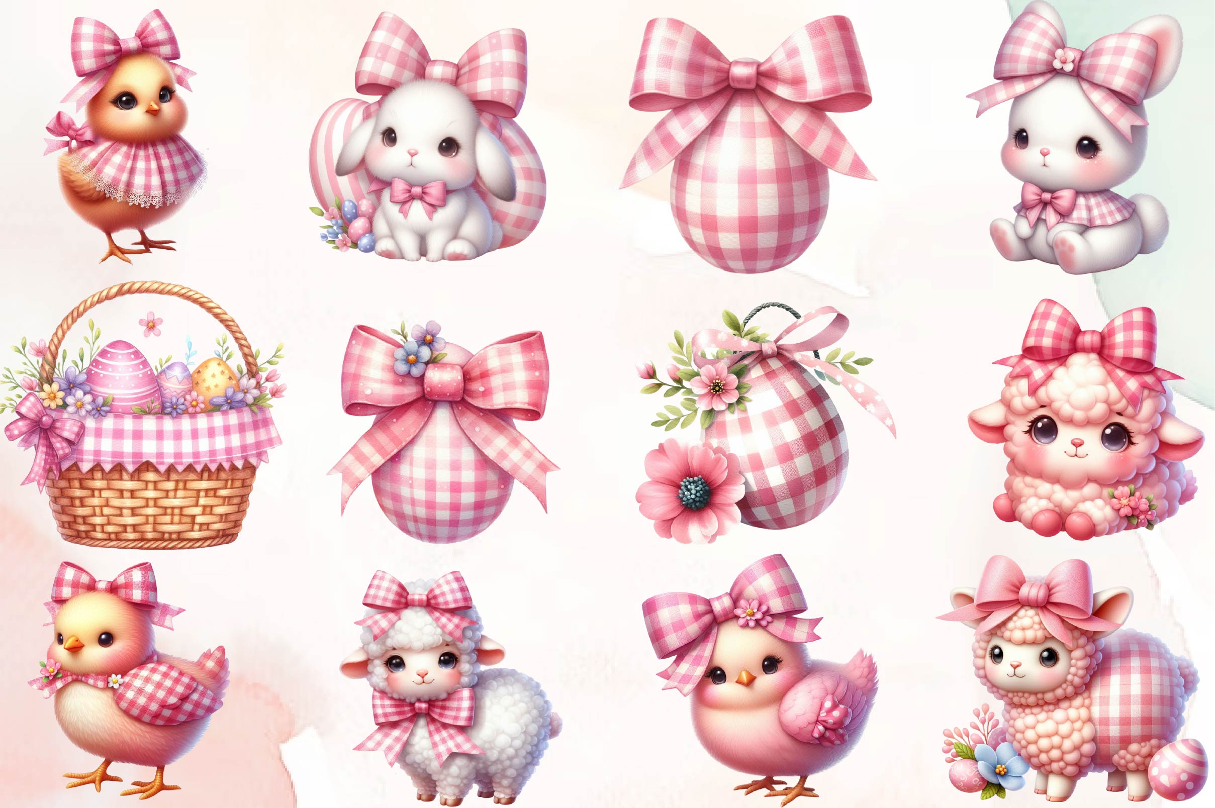 Pink Easter Gingham Ceramic Clipart Bundle