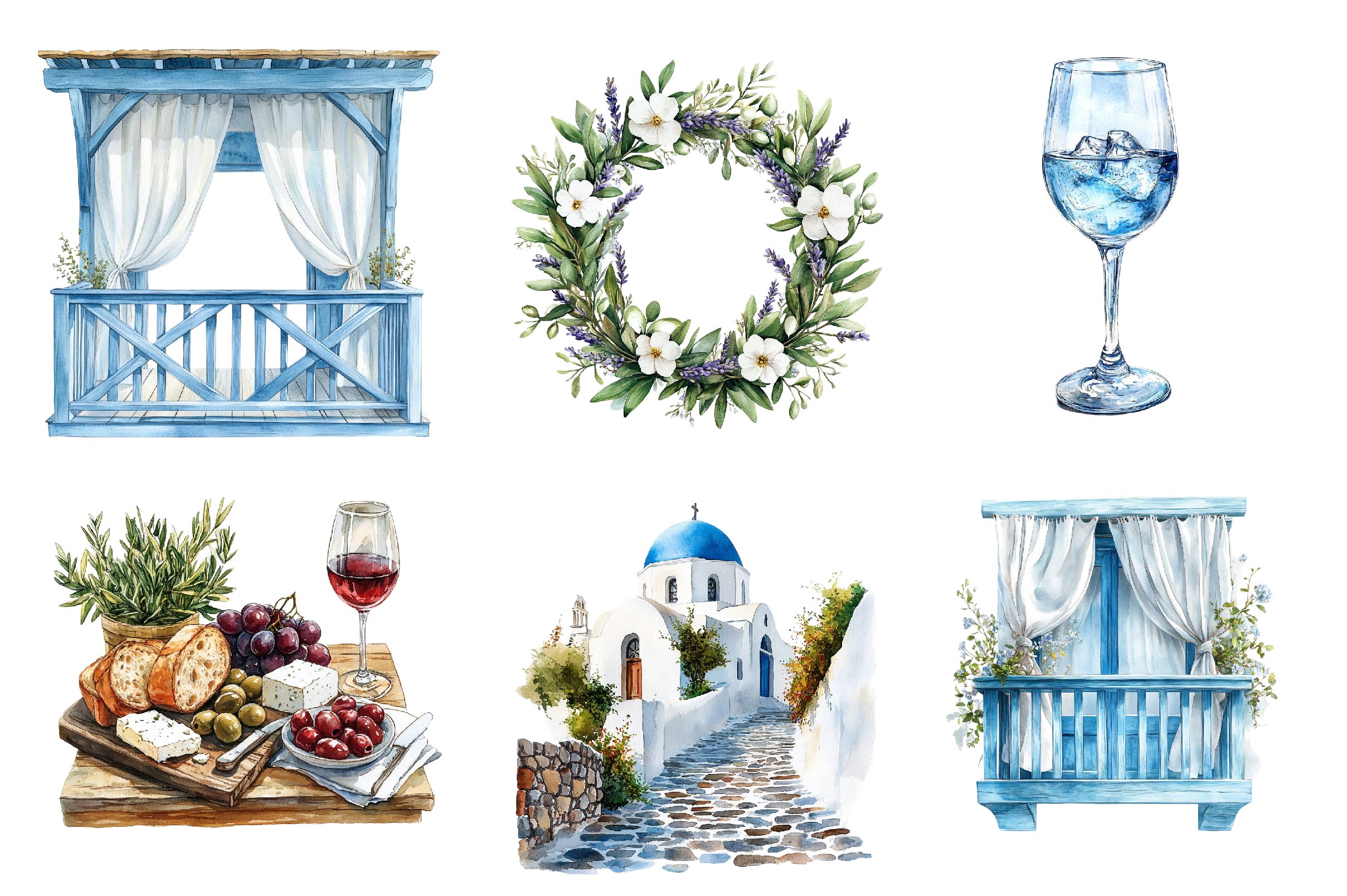 Summer Santorini Vacation Clipart Bundle