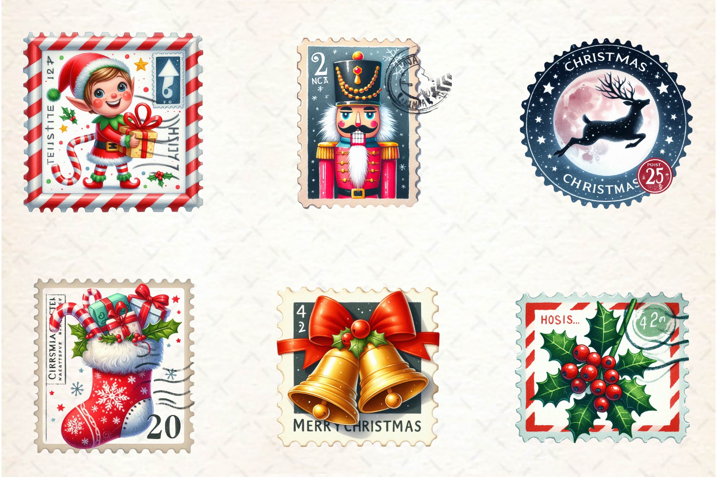 Christmas Stamps Clipart Bundle