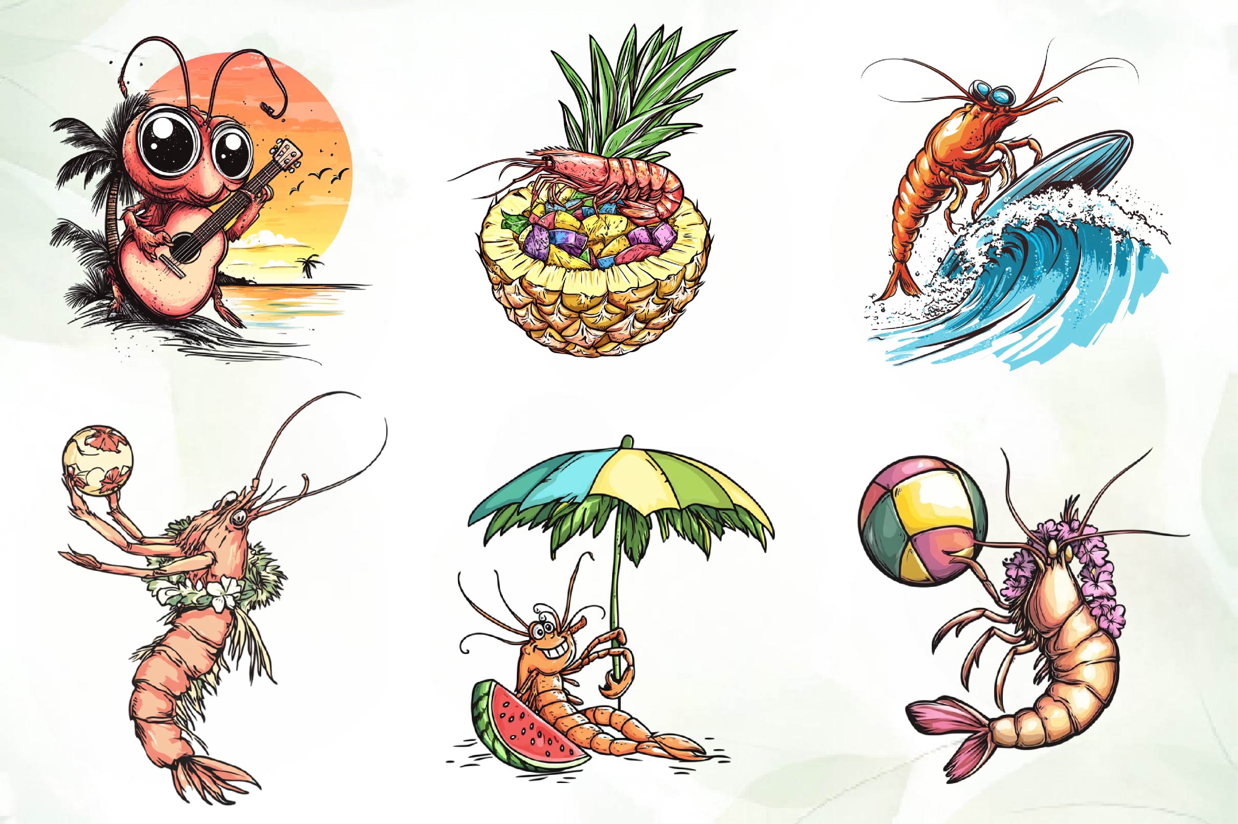Cute Summer Shrimp Clipart Bundle