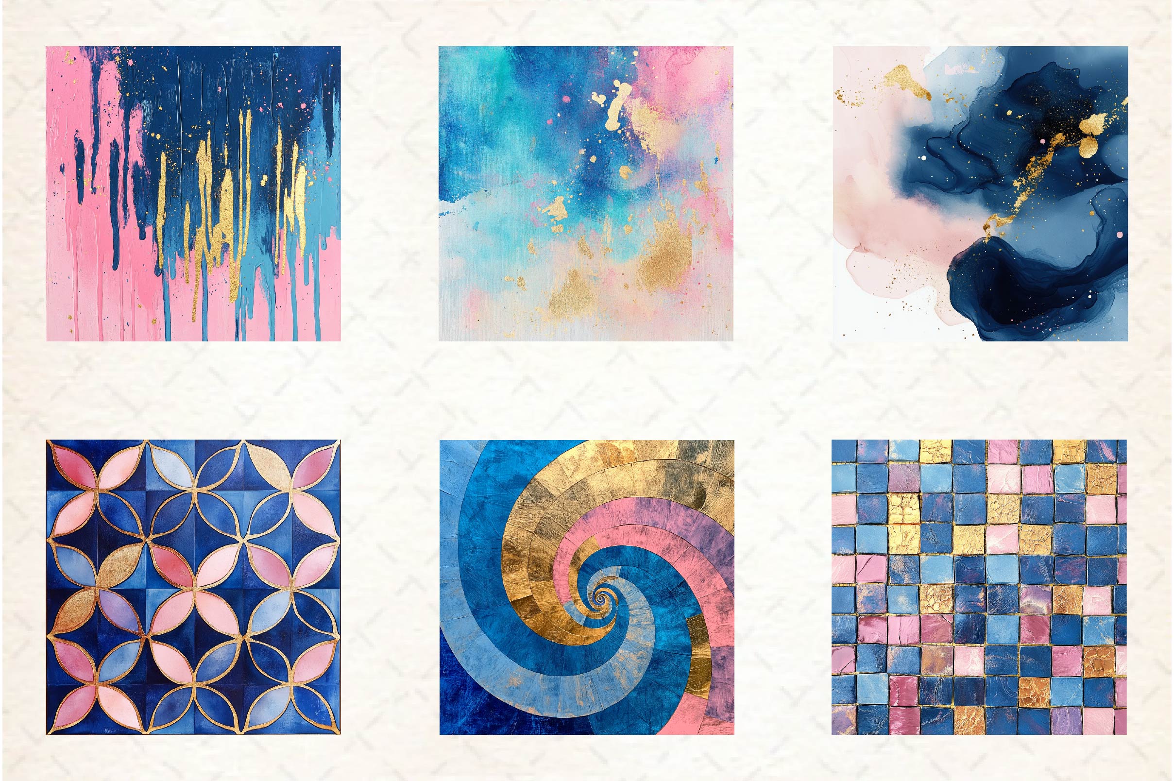 Blue Pink Gold Abstract Backgrounds Bundle