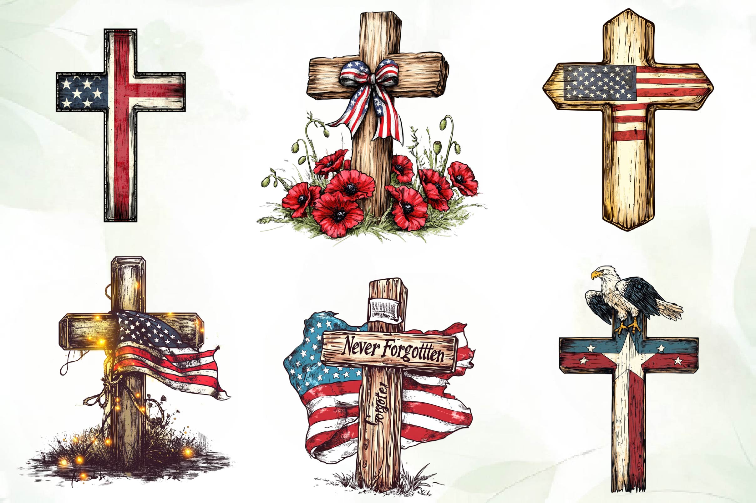 American Flag Cross Memorial Clipart Bundle