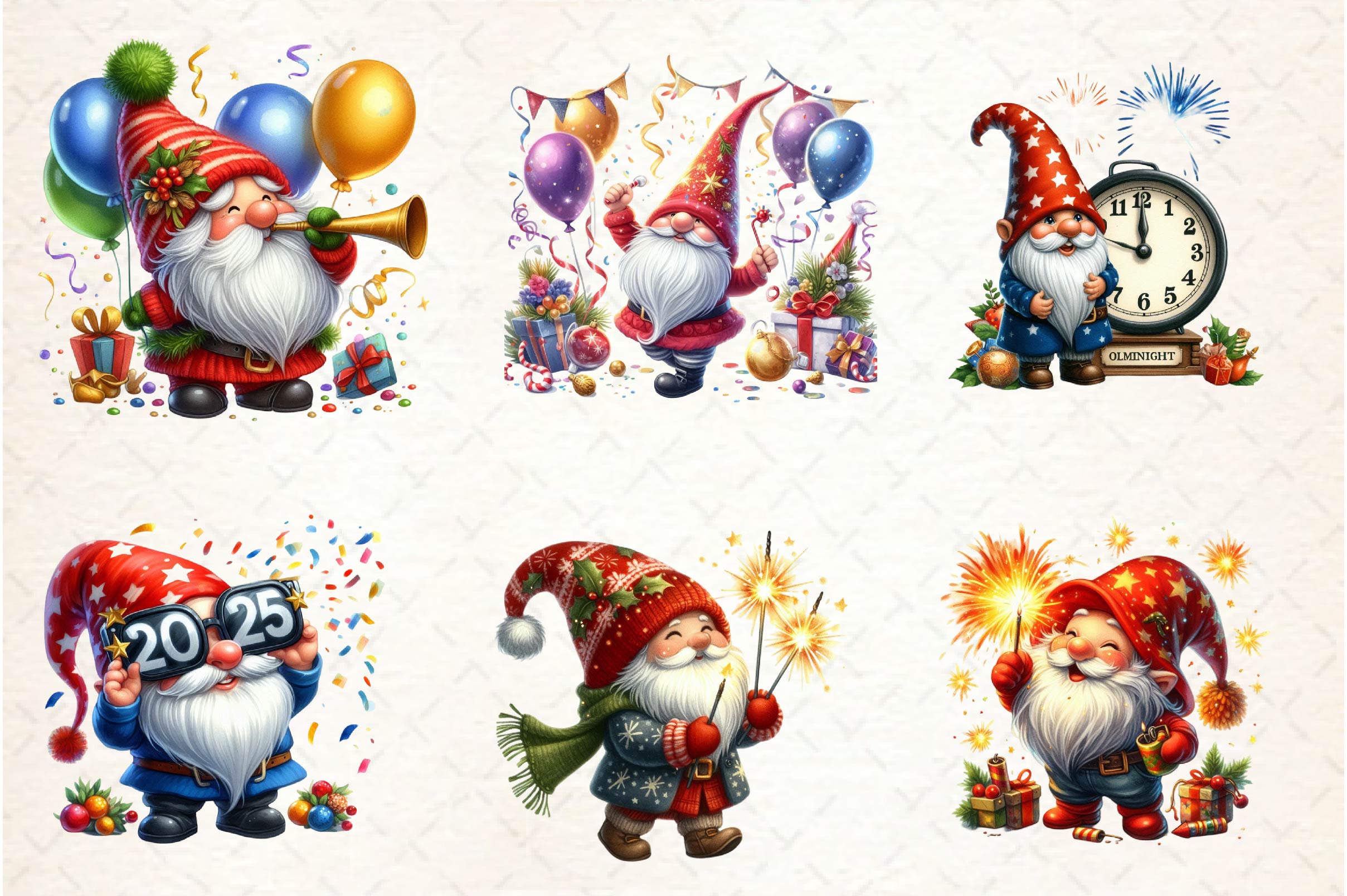 Happy New Year Gnome Clipart Bundle