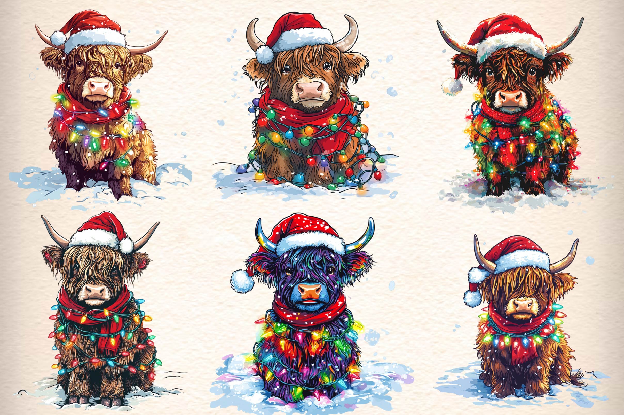 Christmas Highland Cow Clipart Bundle 4