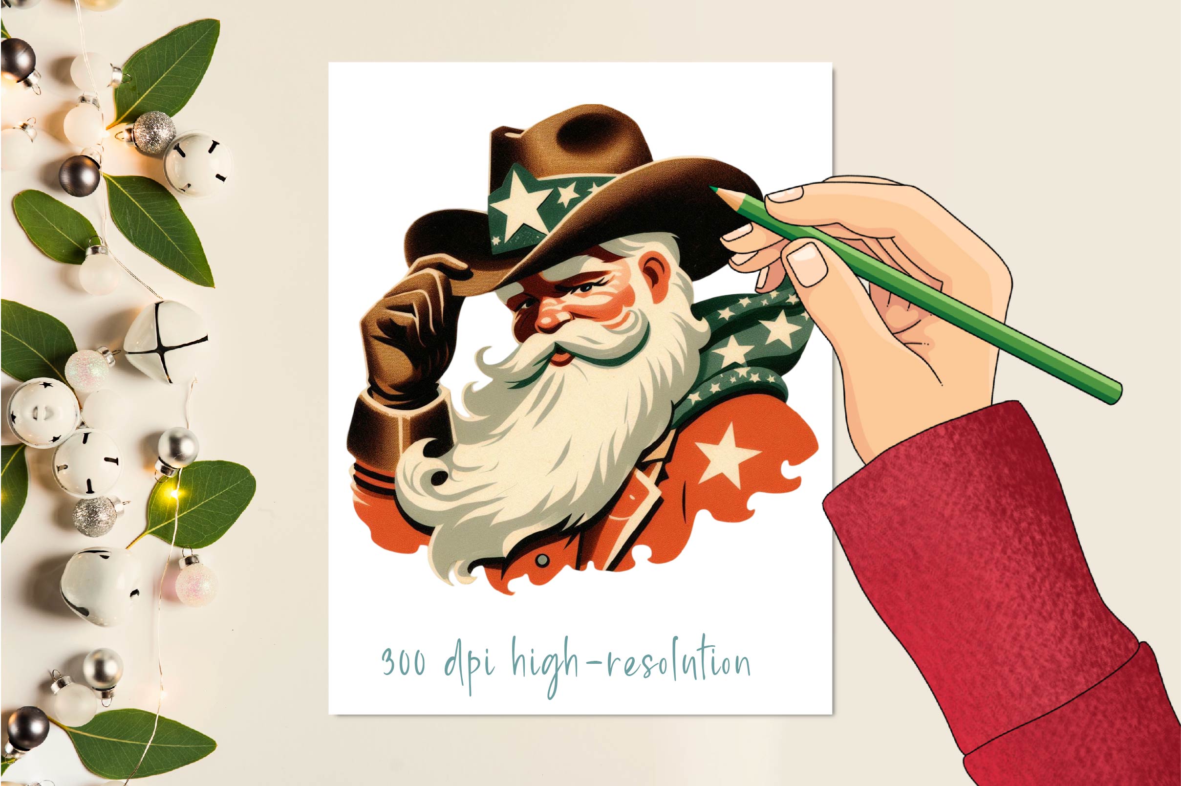 Vintage Christmas Cowboy Santa Clipart Bundle