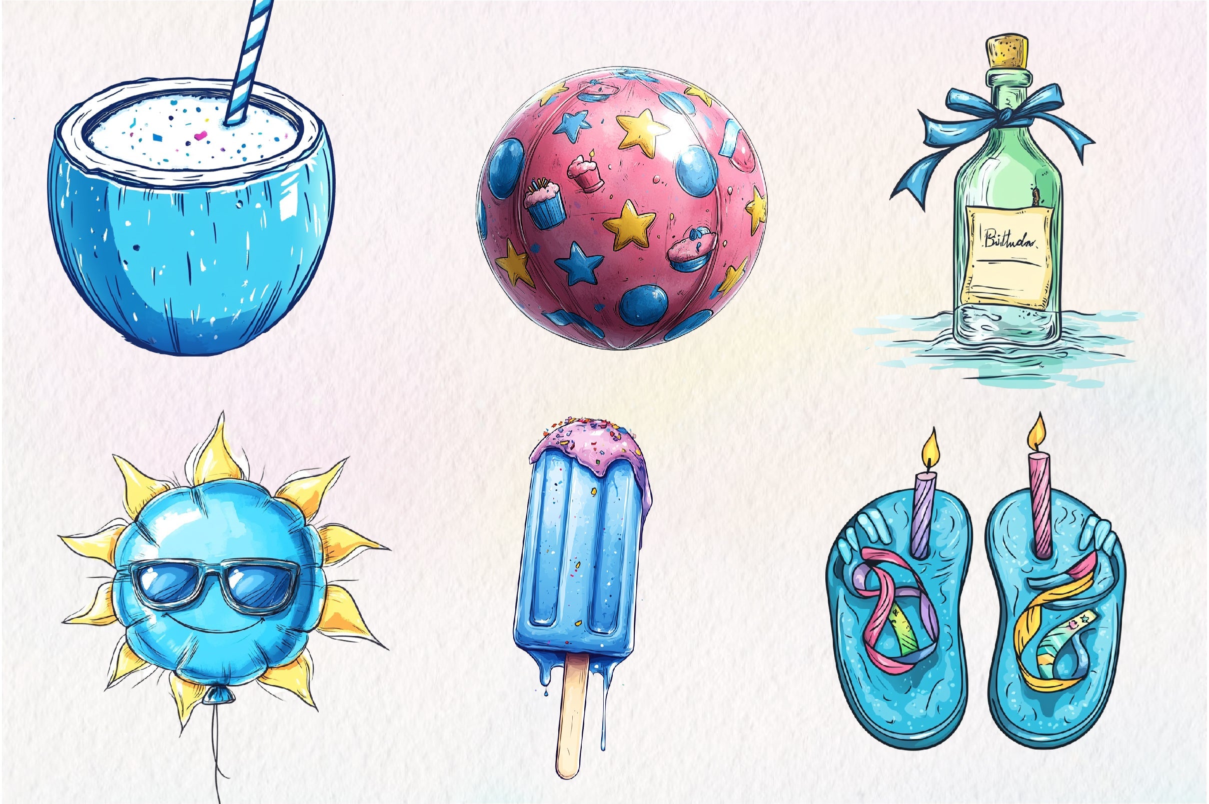 Summer Happy Birthday Clipart Bundle 1