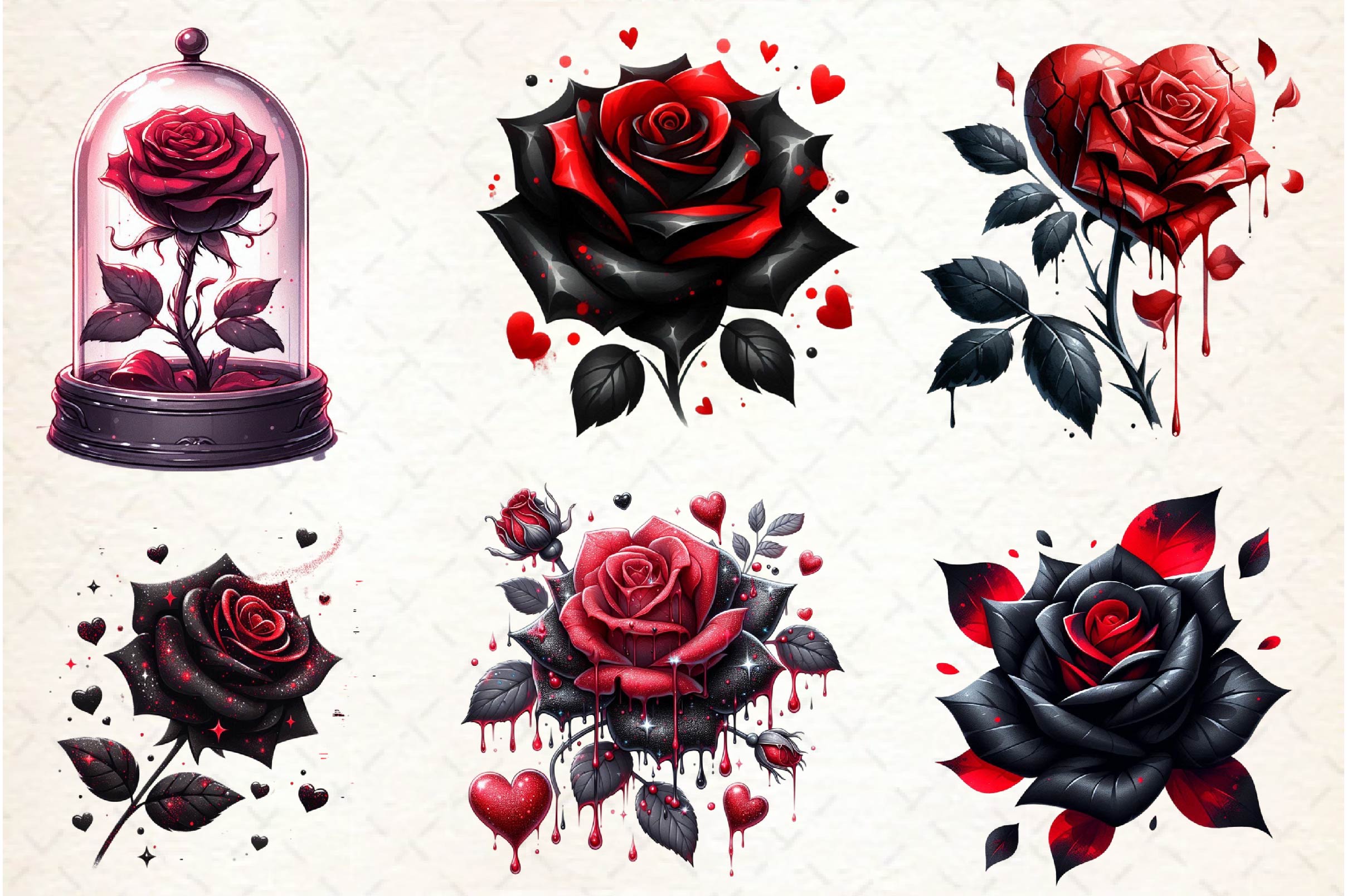 Valentine Gothic Roses Clipart Bundle