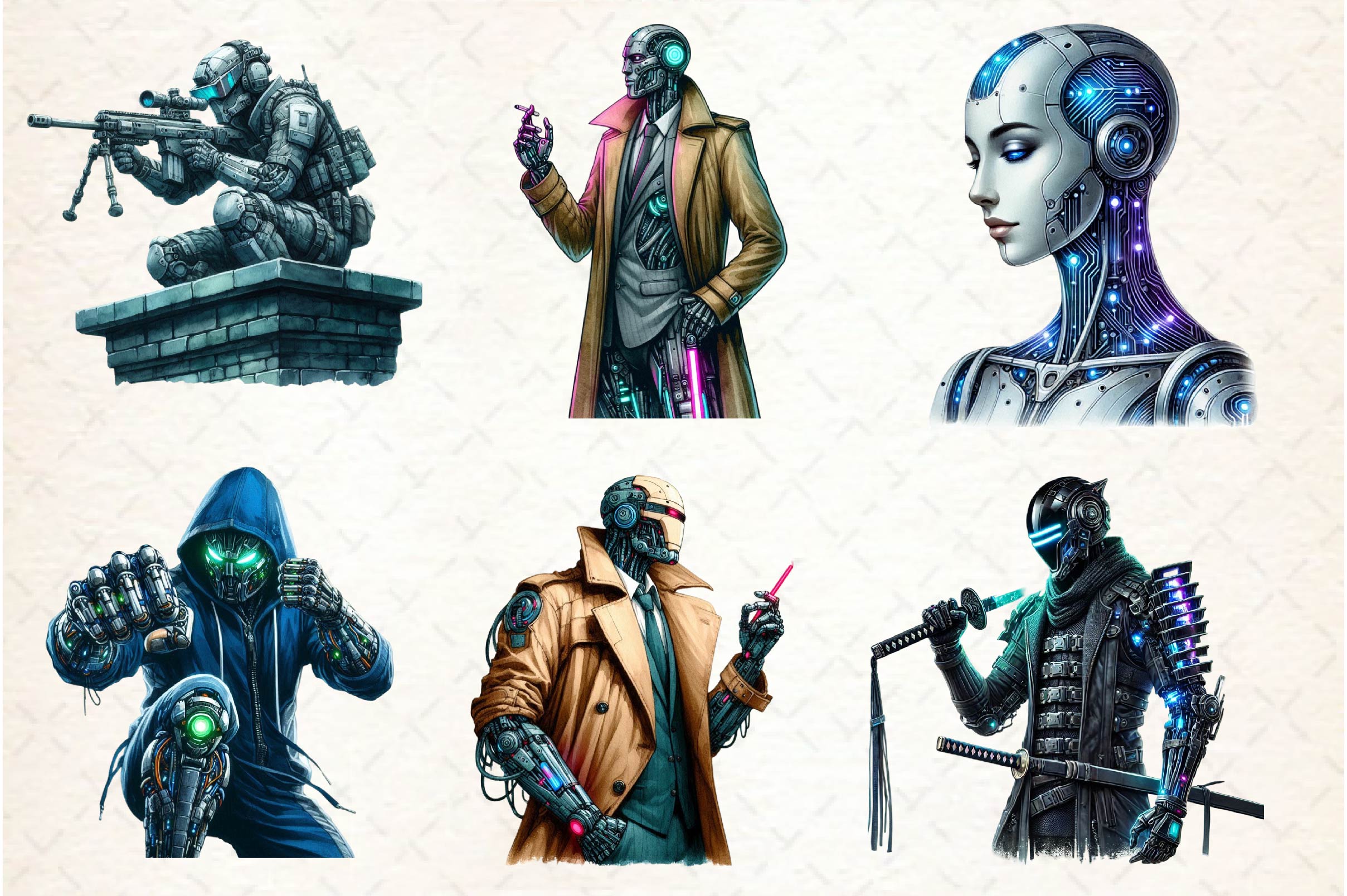 Cyberpunk Characters Clipart Bundle