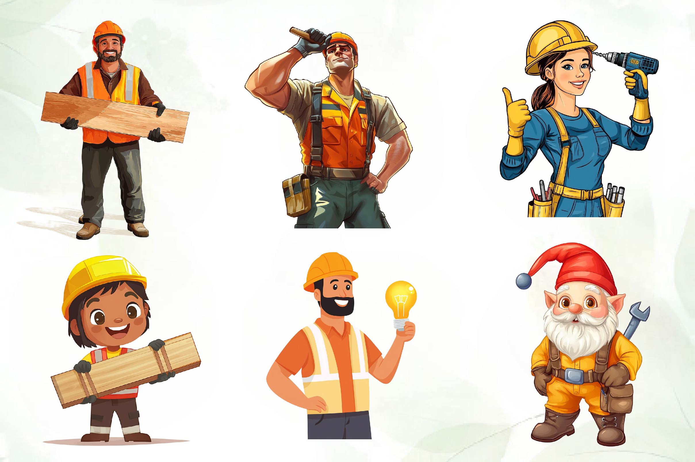 Construction Worker Labor Day Clipart Bundle