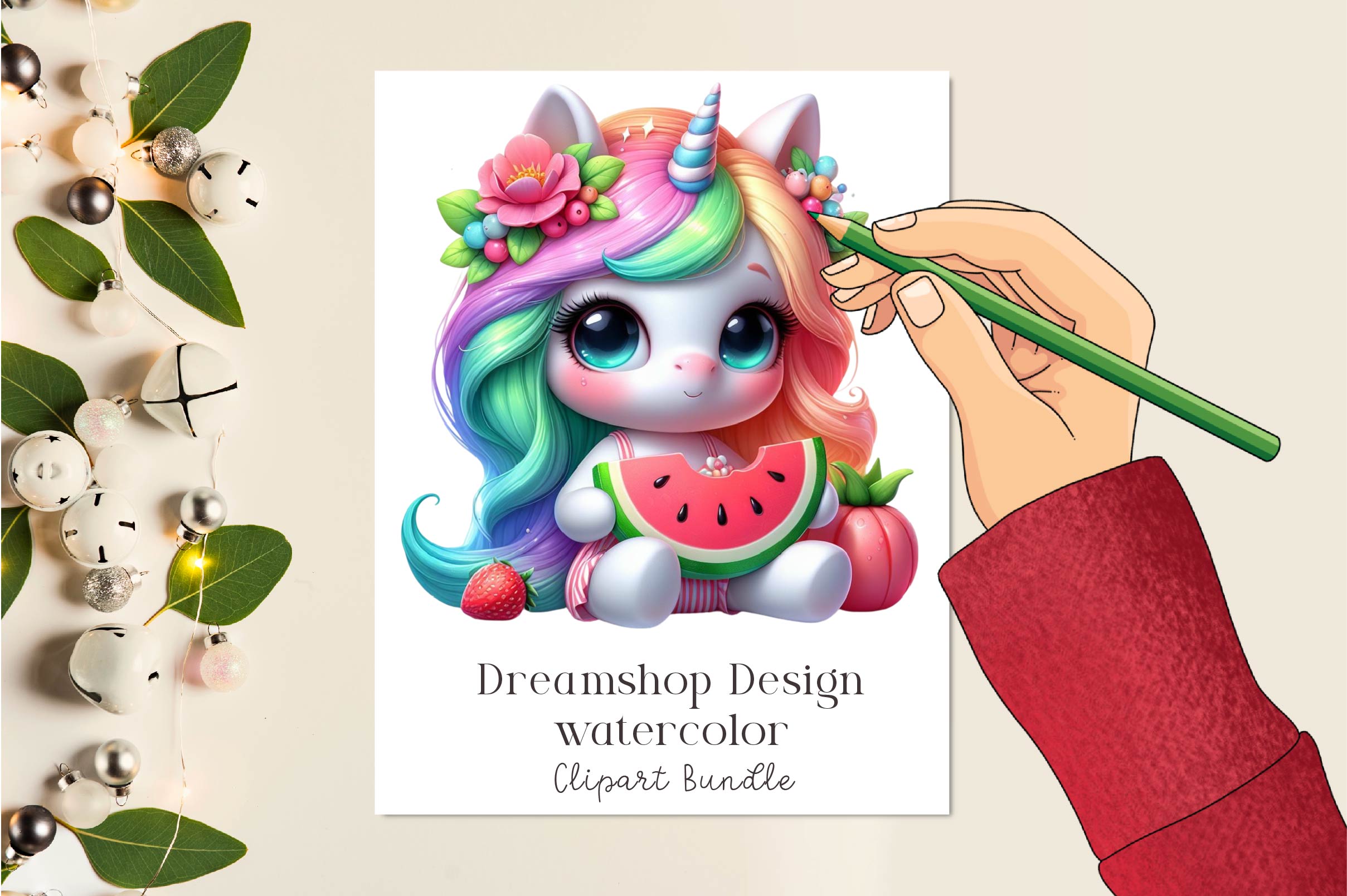 Cute Summer Unicorns Clipart Bundle