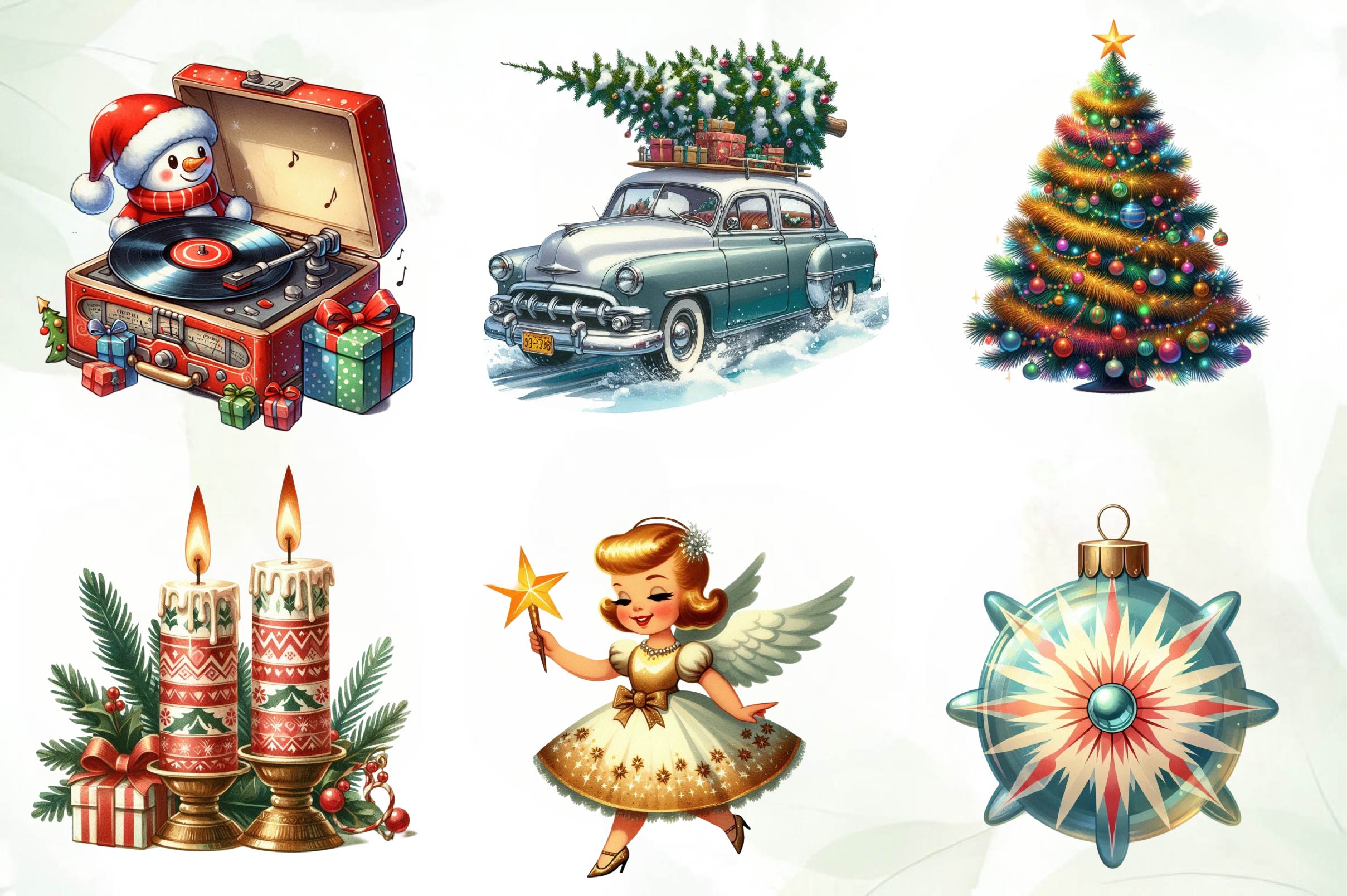 1950s Retro Christmas Clipart Bundle