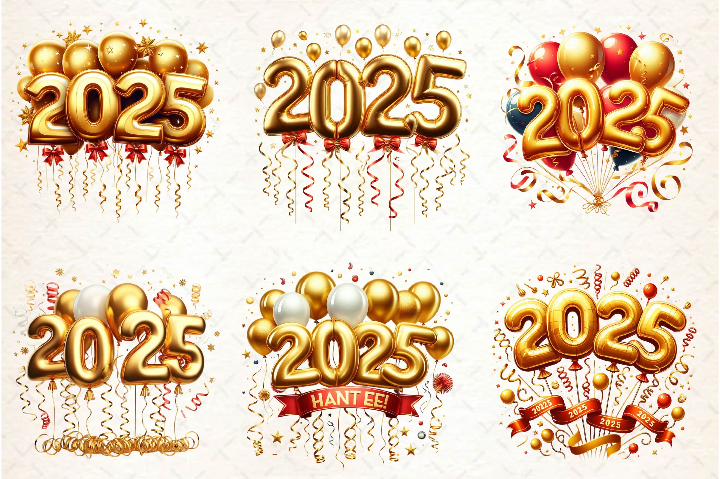 New Year Number 2025 Balloon Clipart Bundle
