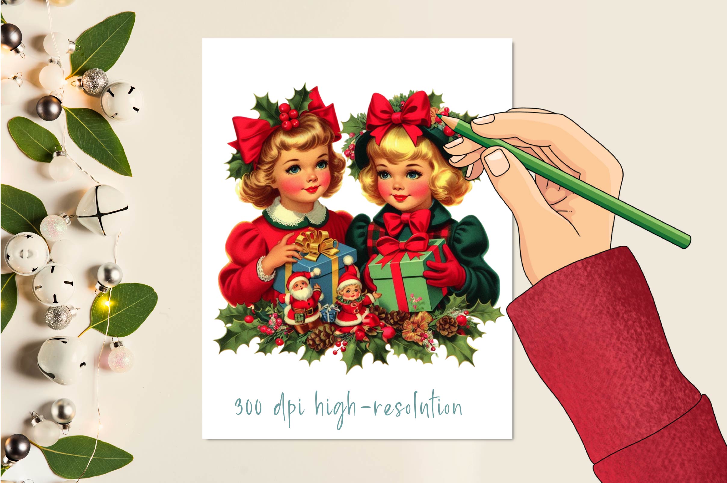Vintage Christmas Kids Clipart Bundle