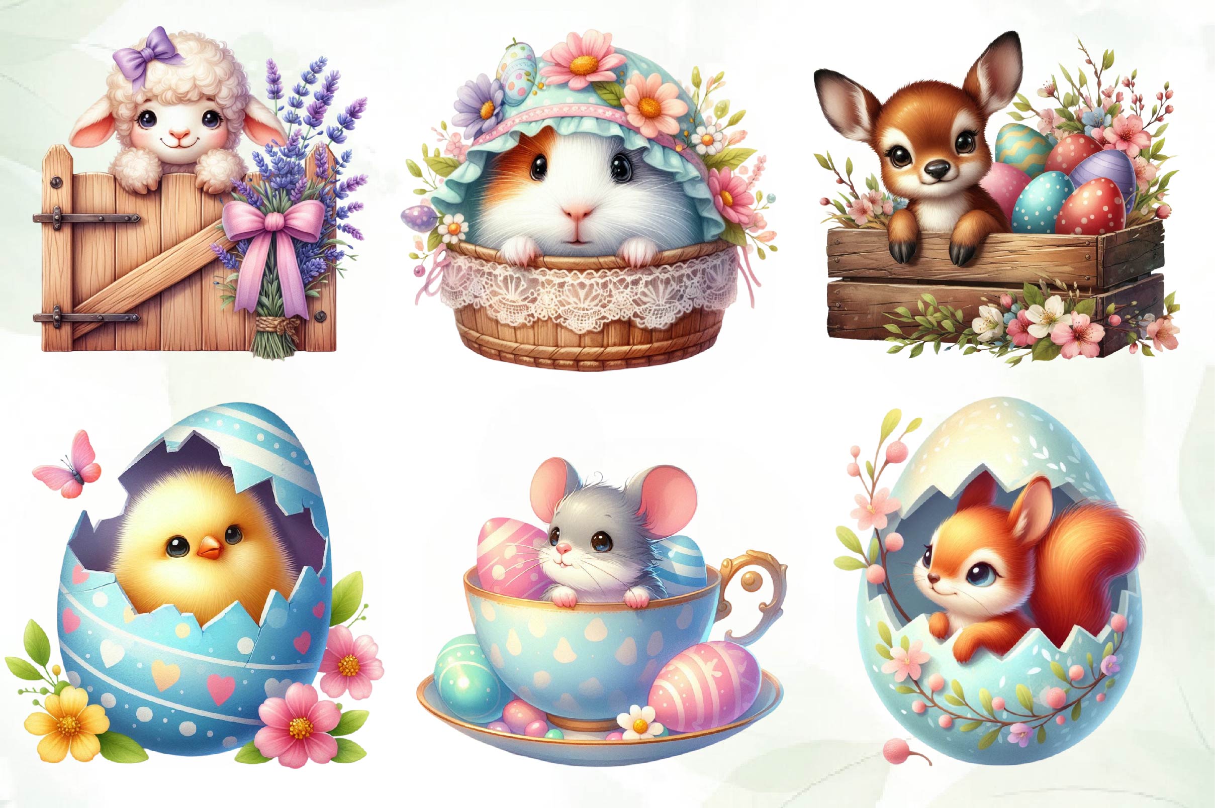 Cute Peeking Easter Animals Clipart Bundle
