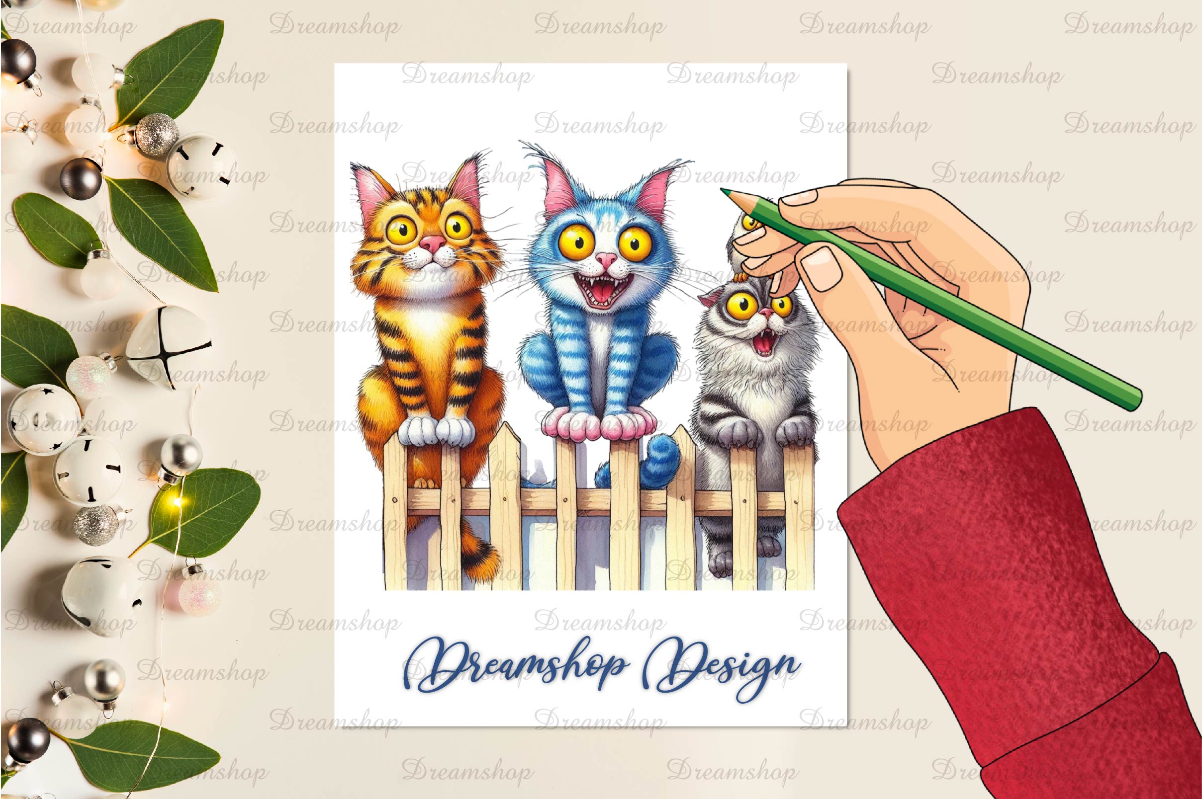 Funny Cats On Fence Clipart Bundle