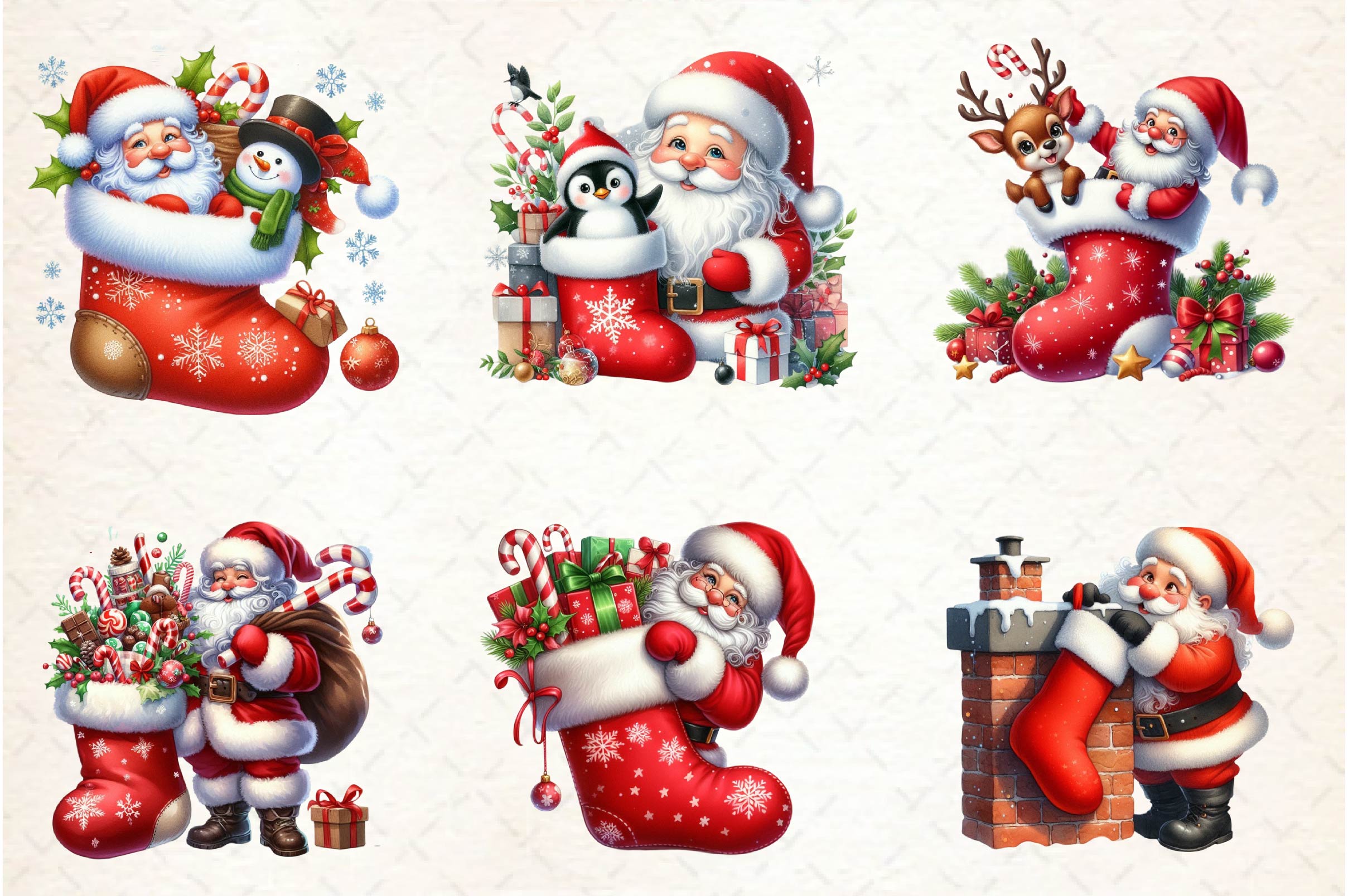 Christmas Stocking Santa Clipart Bundle