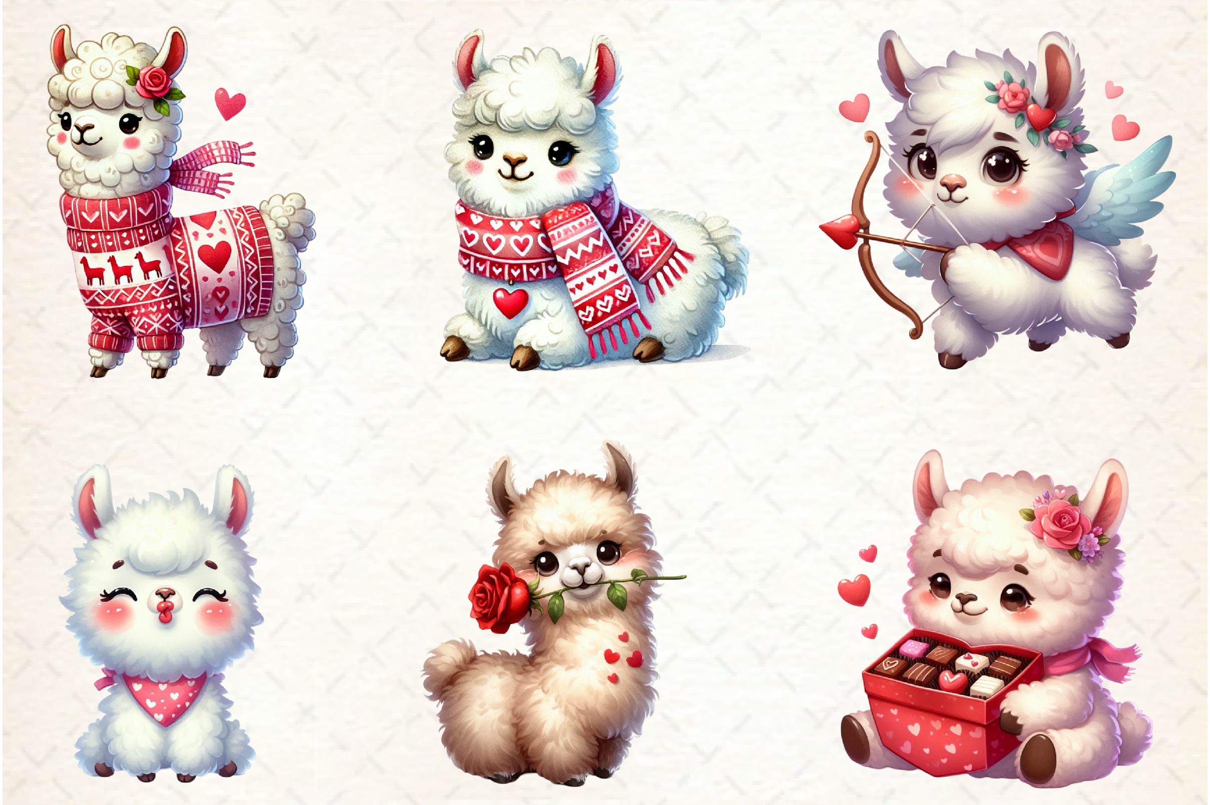 Cute Valentine Baby Llama Clipart Bundle