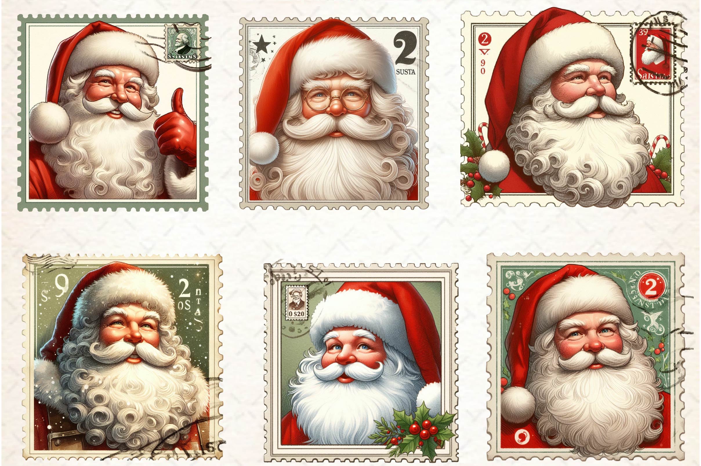 Postage Stamp Santa Claus Clipart Bundle