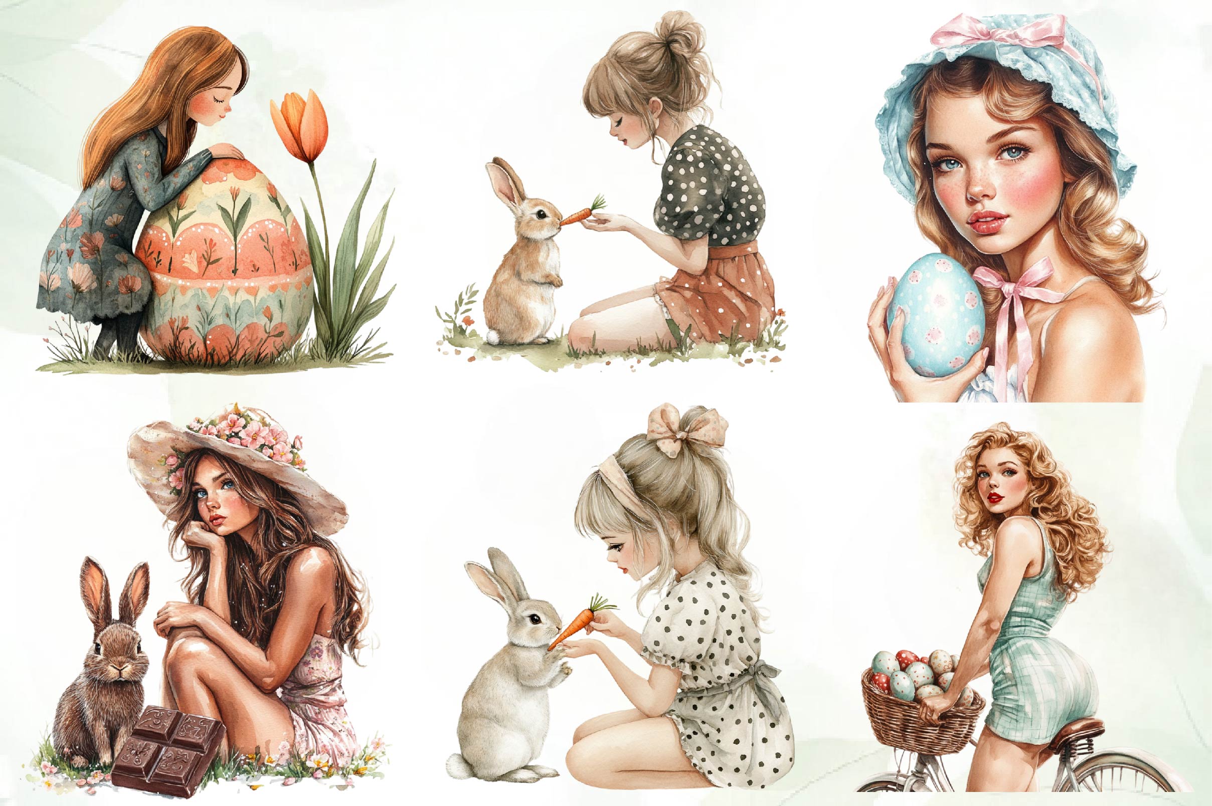 Vintage Easter Pin Up Girl Clipart Bundle