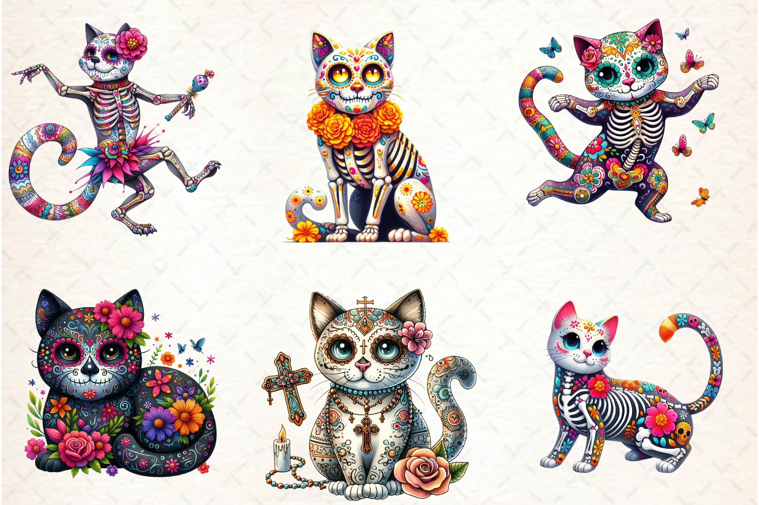 Day Of The Dead Cat Clipart Bundle