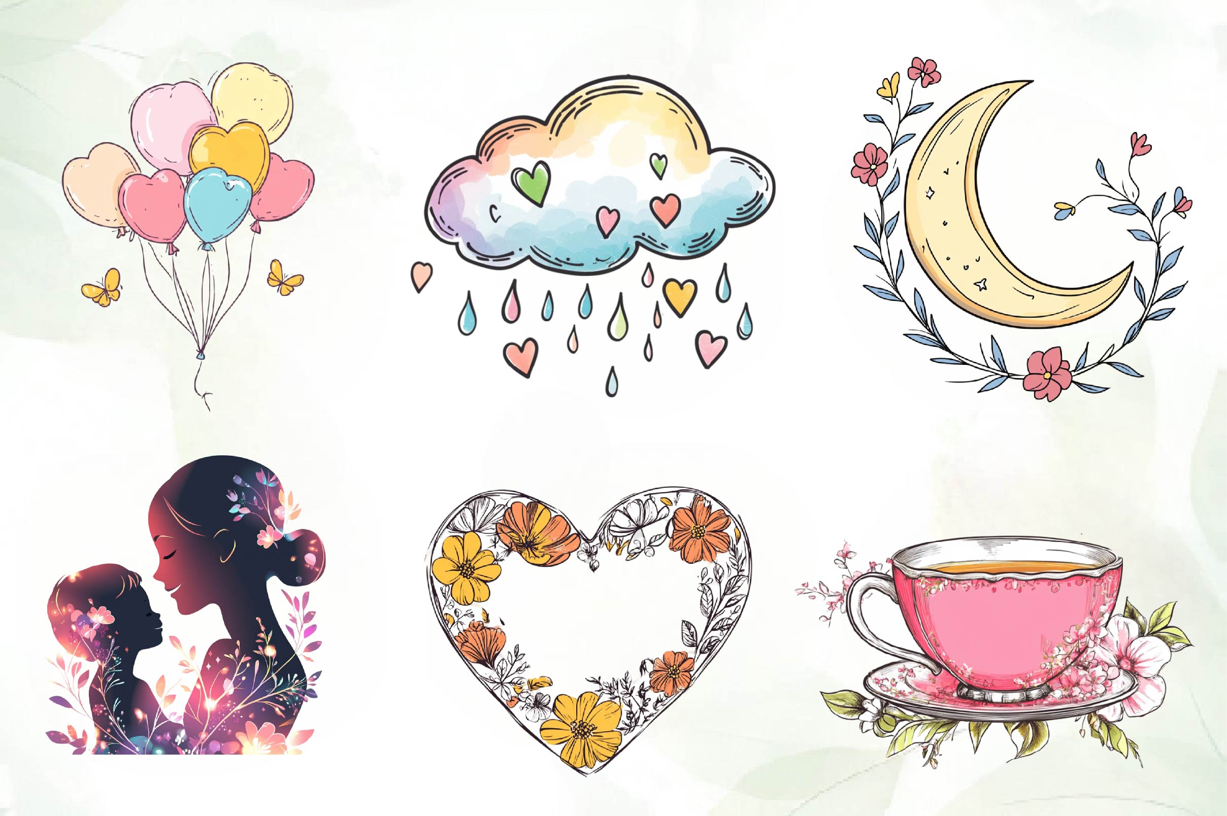 Delicate Mothers Day Card Clipart Bundle
