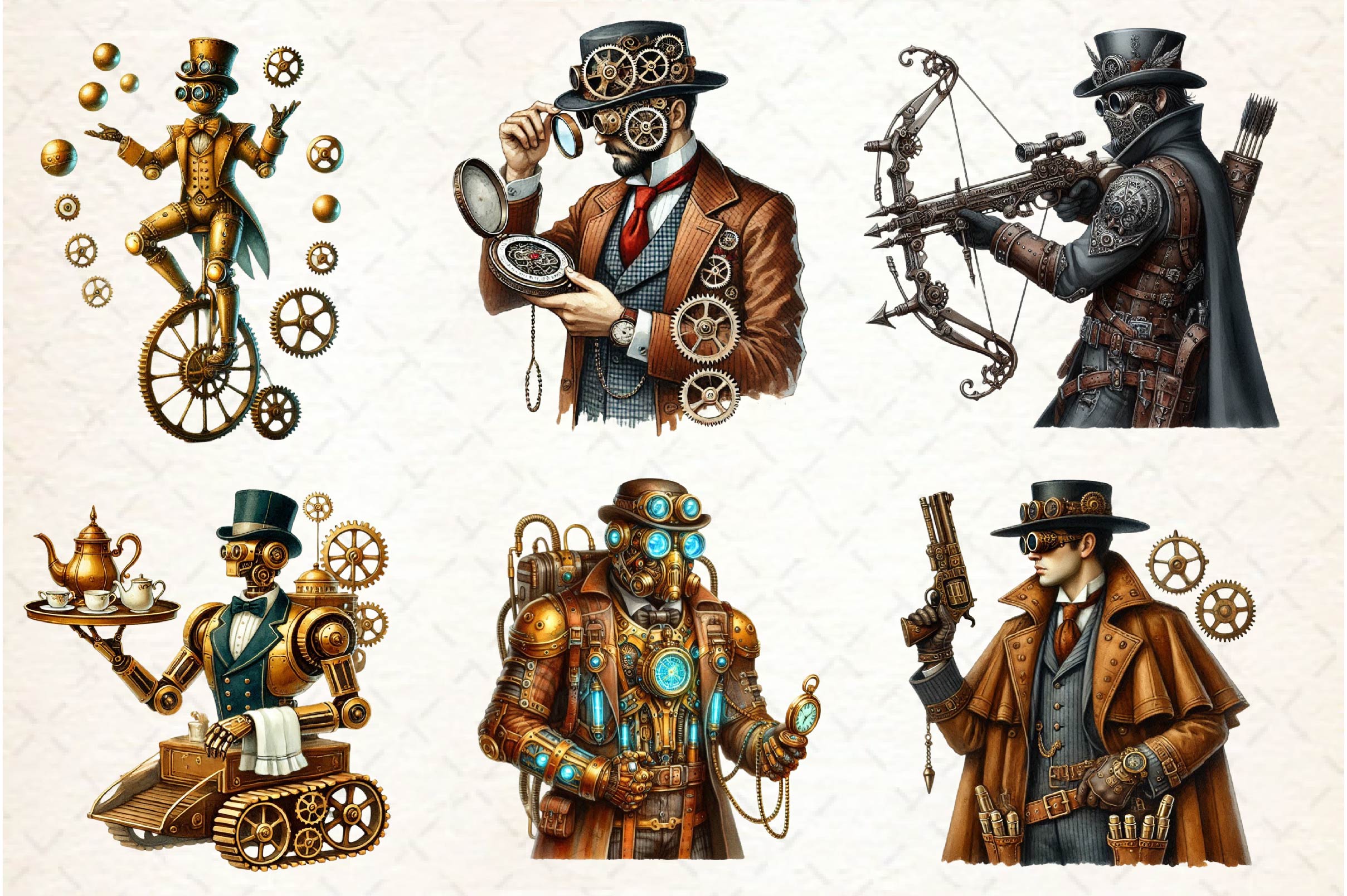 Steampunk Character Clipart Bundle