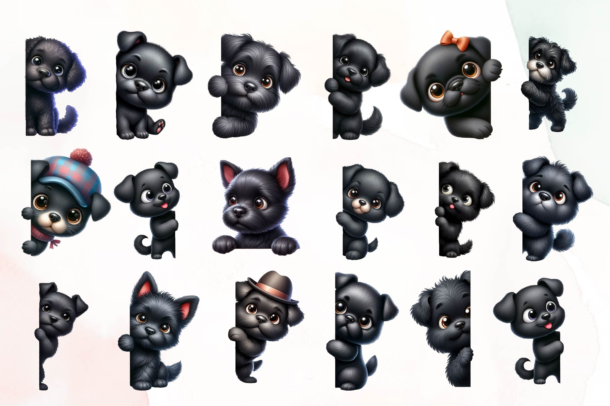 Black Dog Peeking Around Corner Clipart Bundle