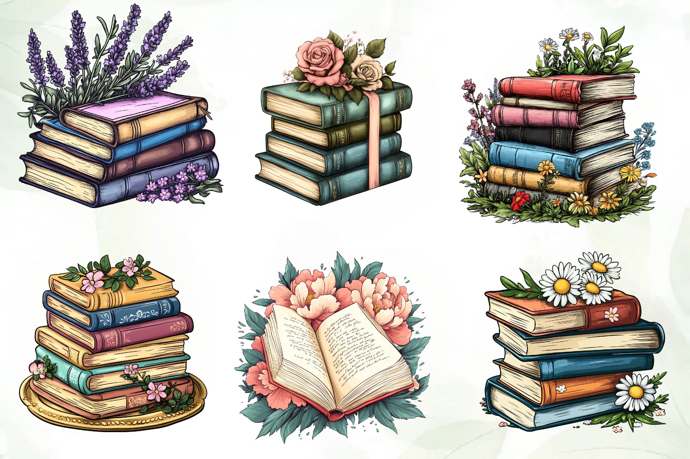 Pretty Books With Flowers Clipart Bundle 1