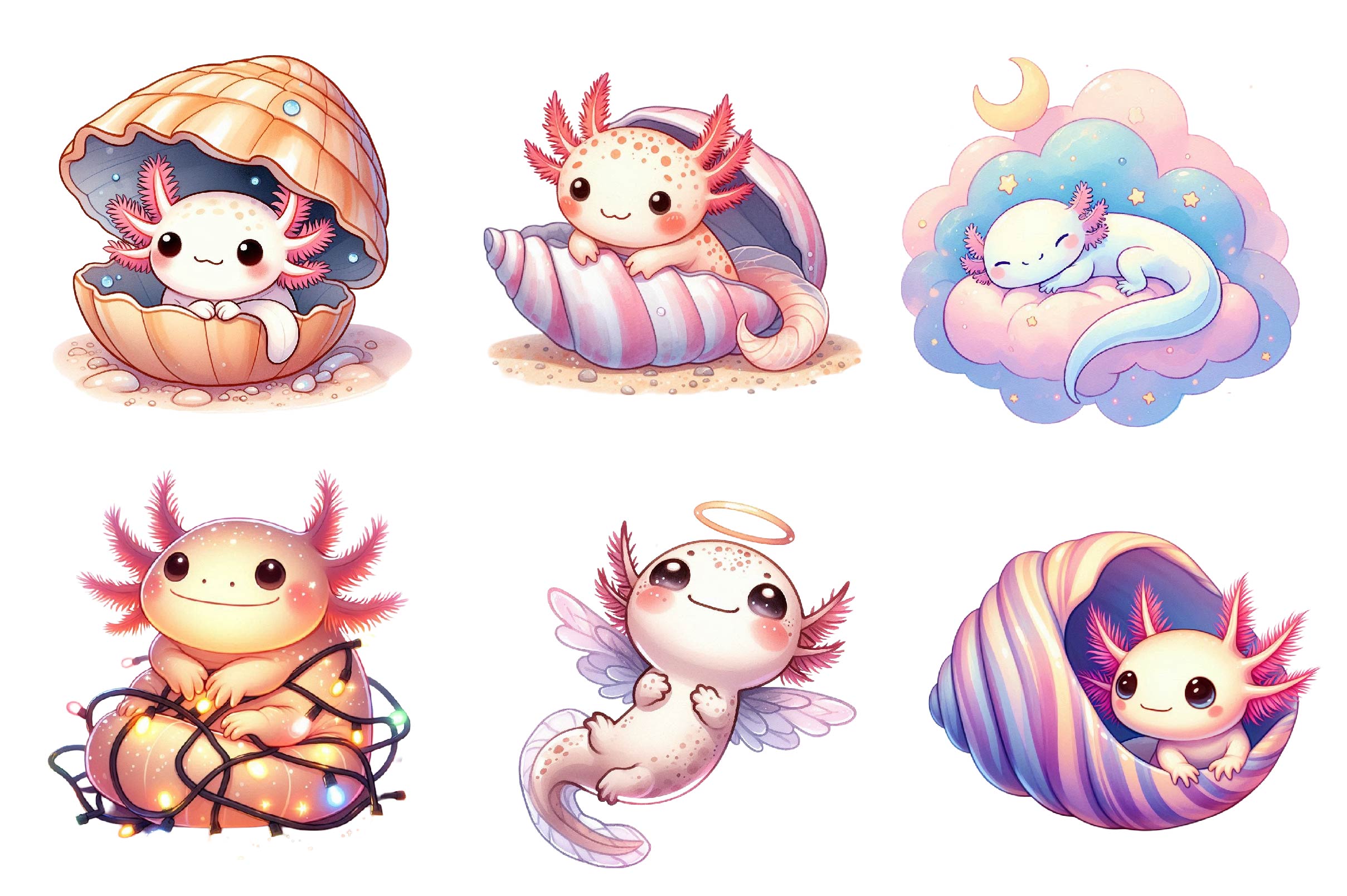 Cute Cartoon Axolotl Clipart Bundle