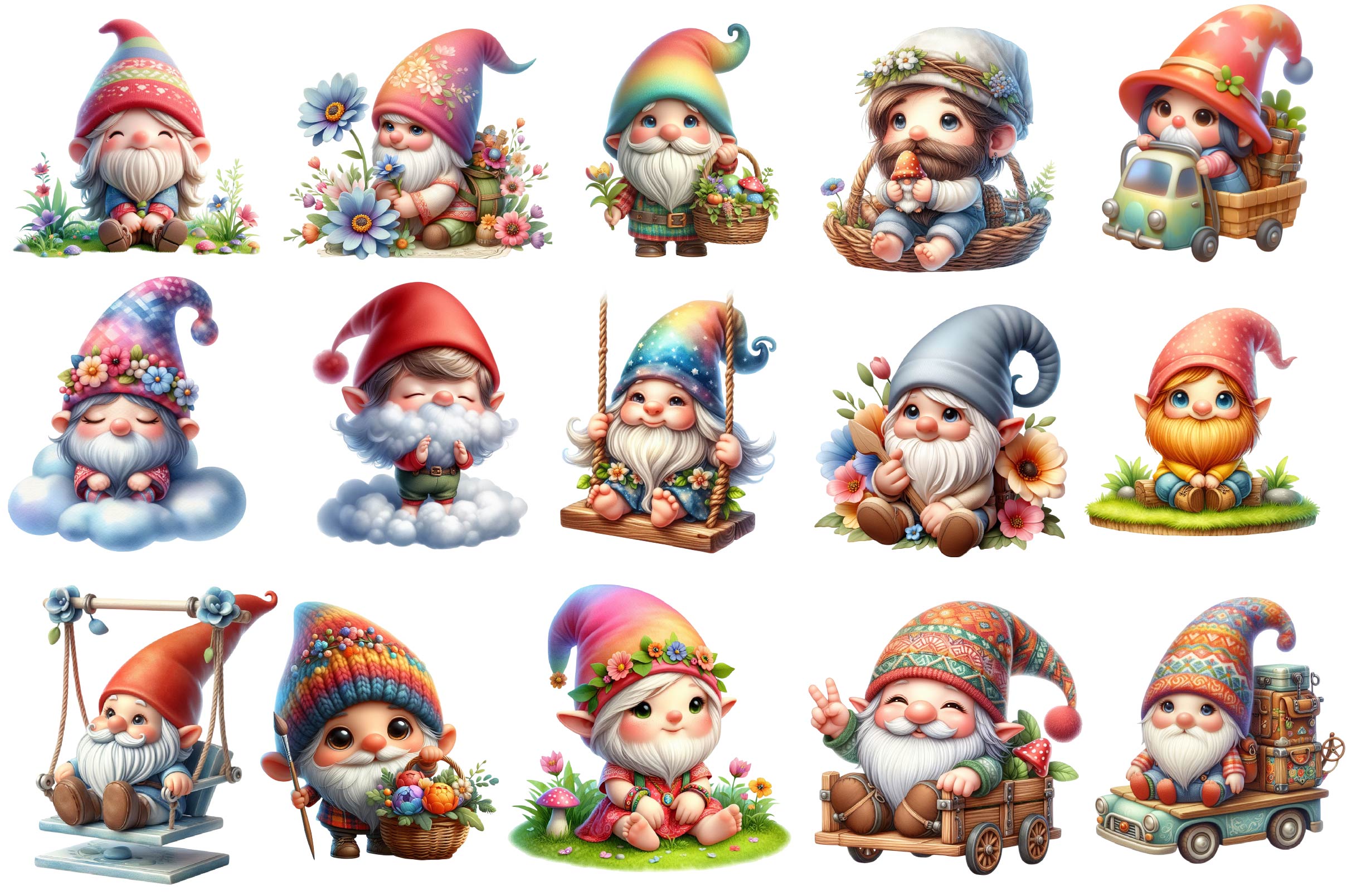 Hippie Gnomes Clipart Bundle
