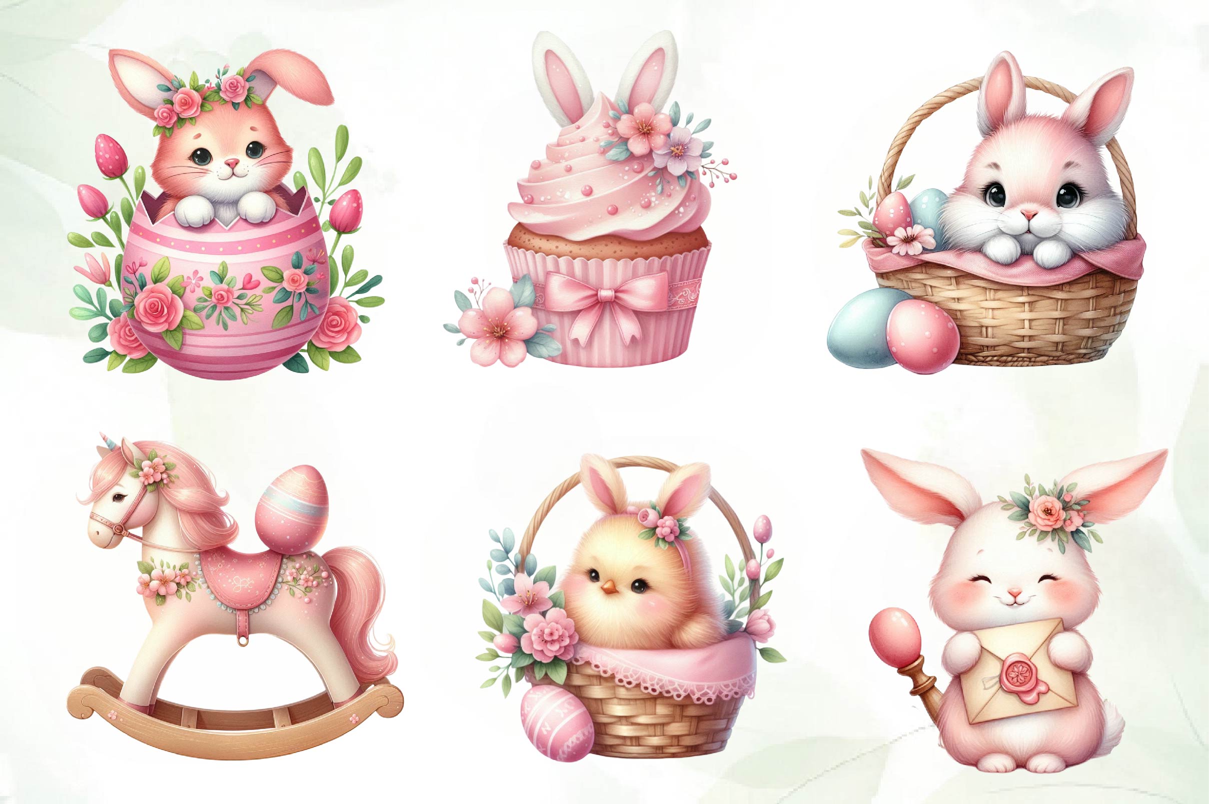 Cute Pink Easter Day Clipart Bundle