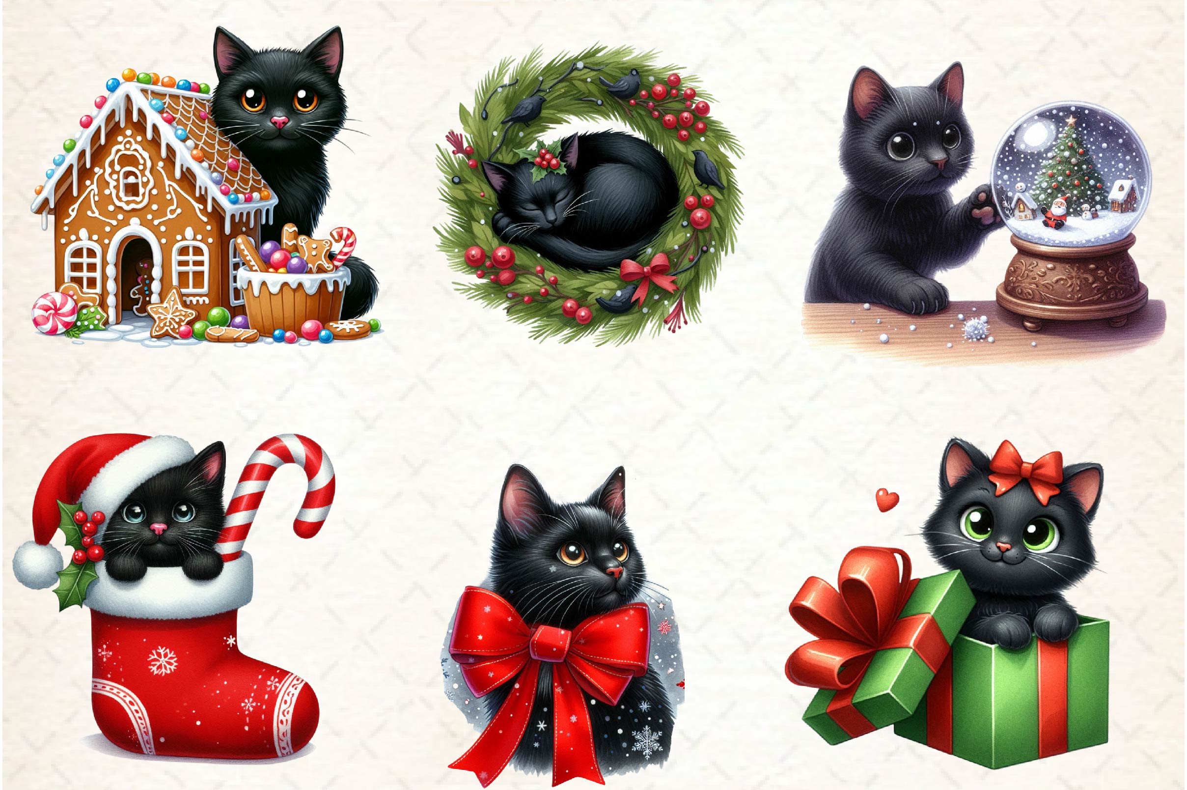 Black Cat Christmas Clipart Bundle