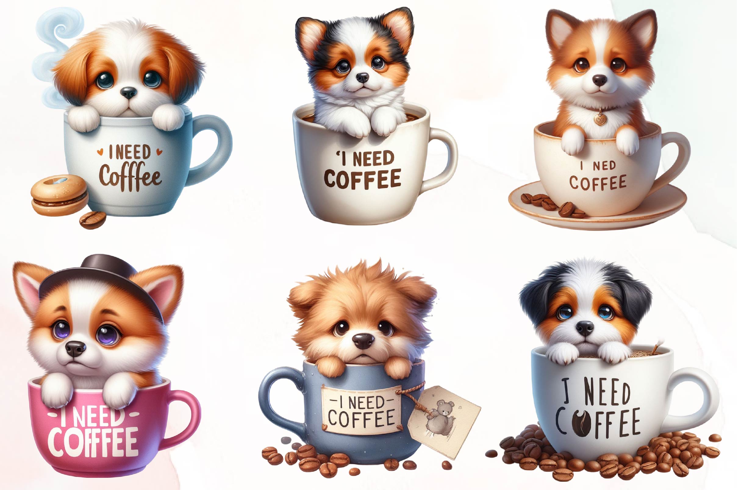 Dog Coffee Need Coffee Clipart Bundle