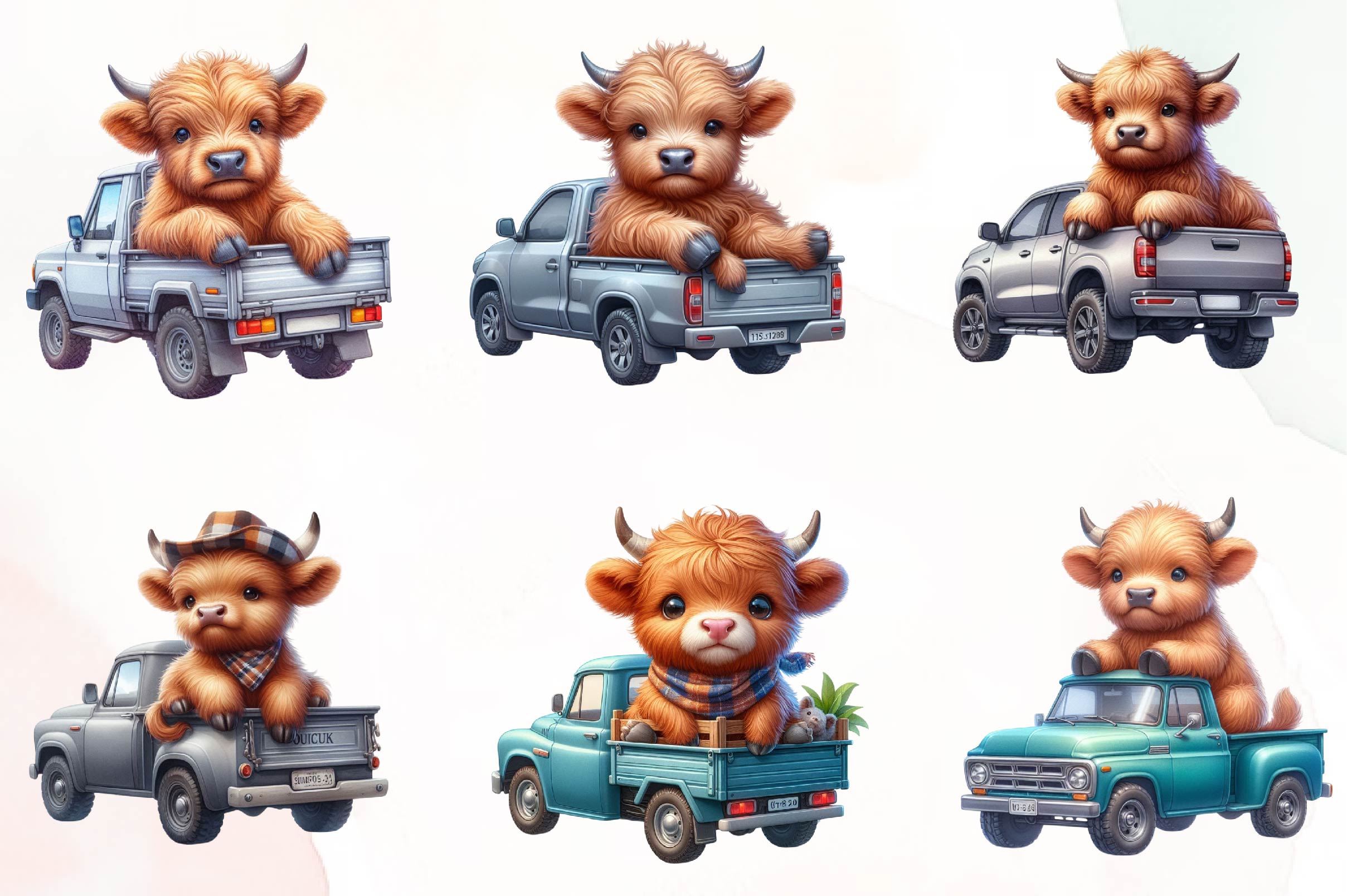 Highland Cow On The Truck Clipart Bundle