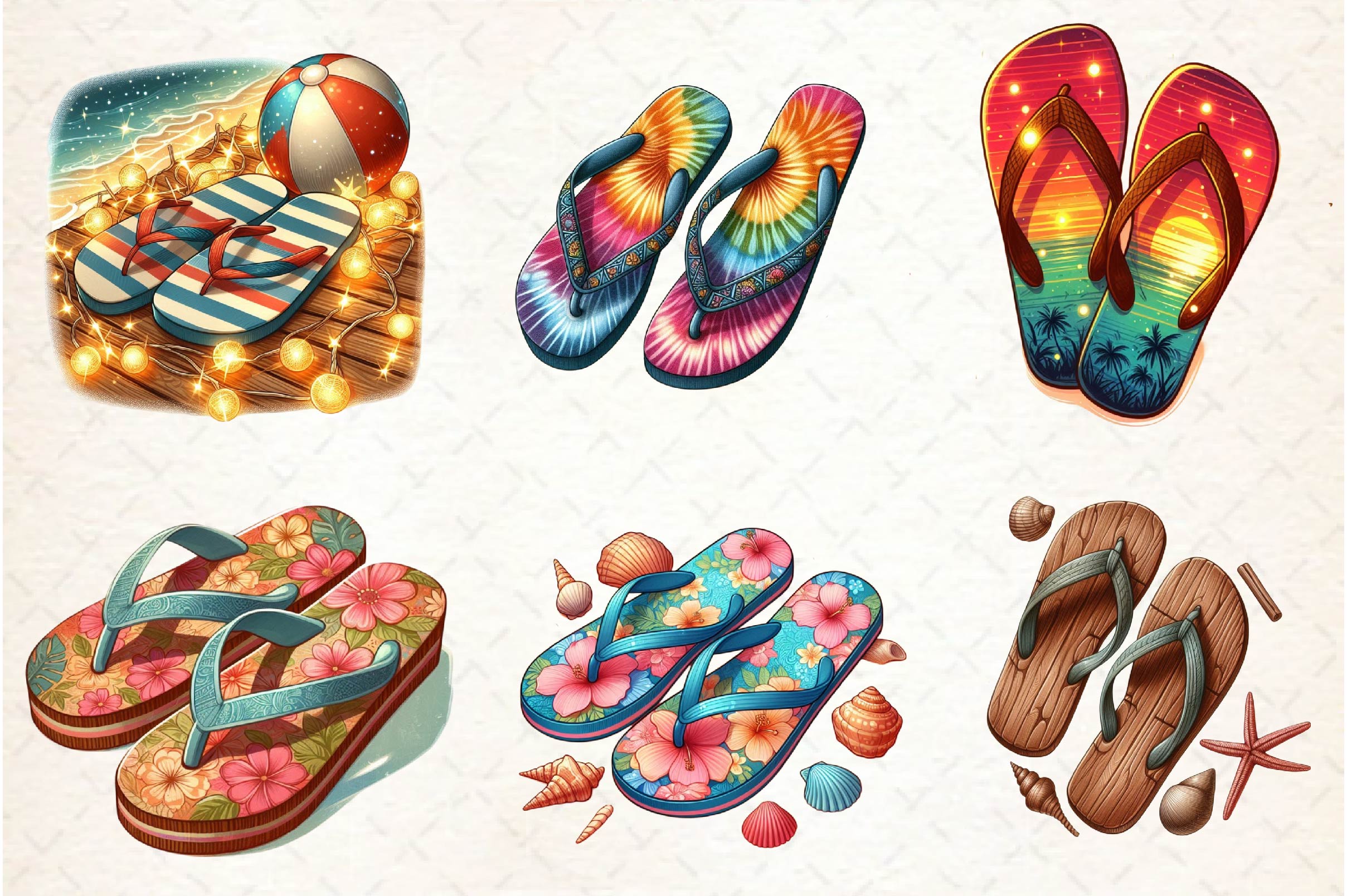 Retro Summer Flip Flops Clipart Bundle