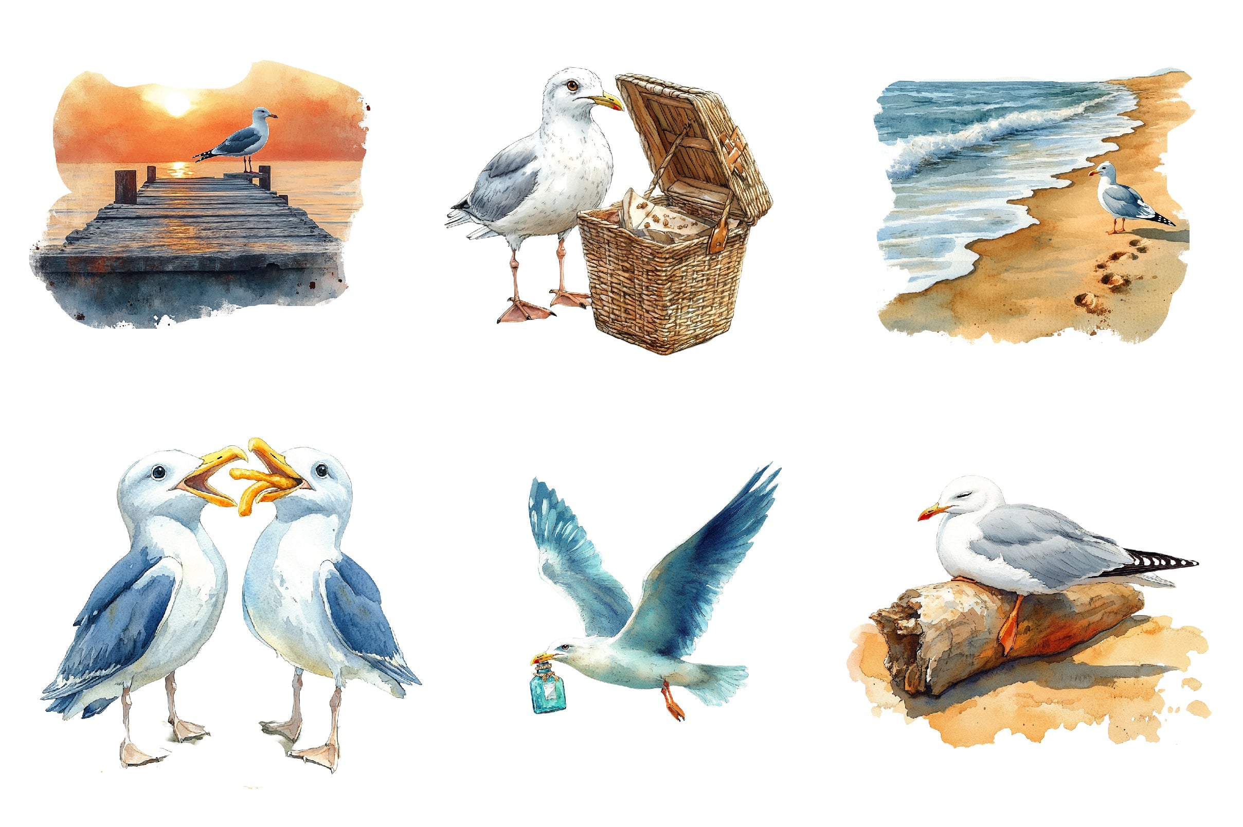Summer Seagulls Clipart Bundle