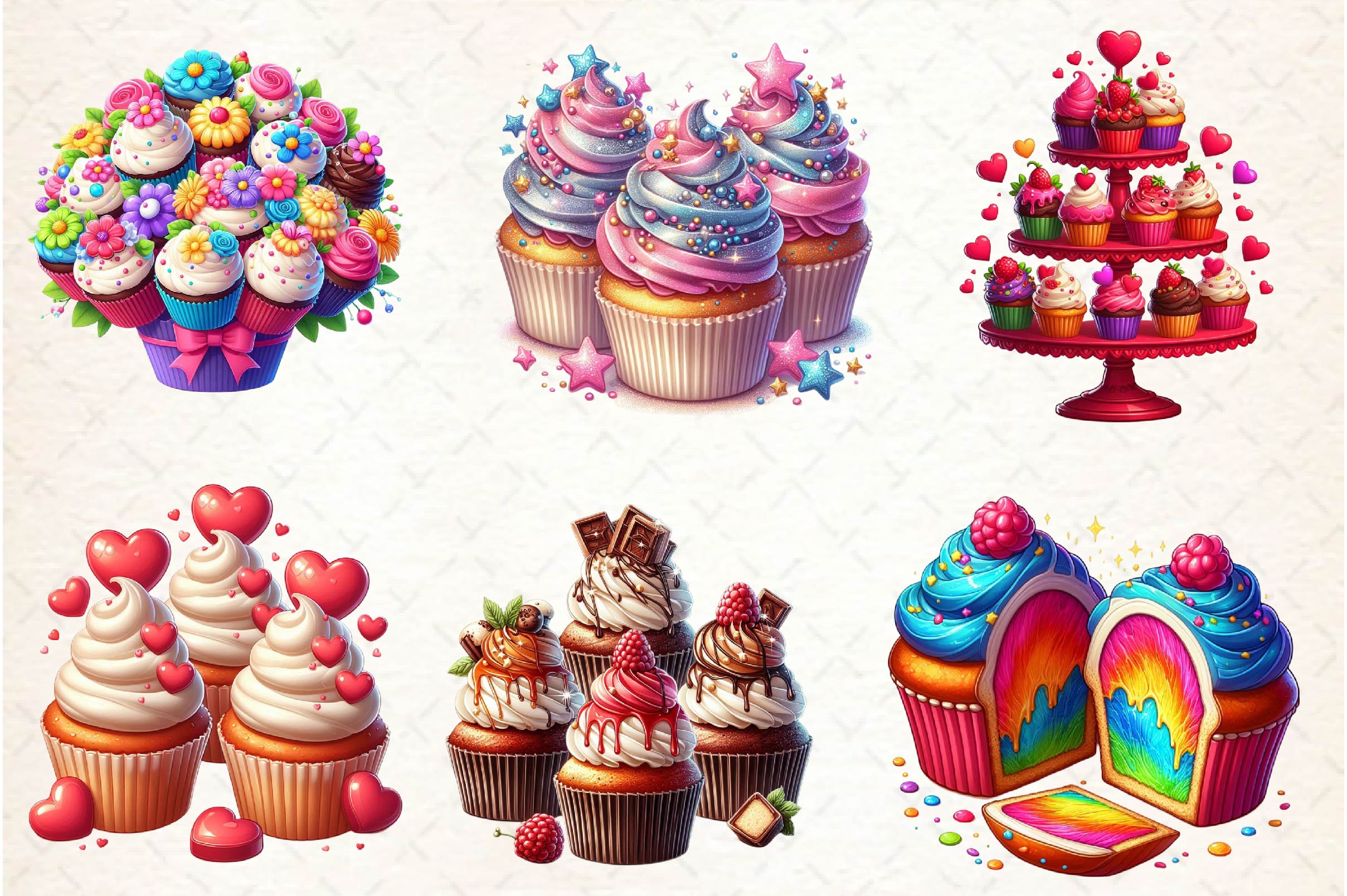 Valentine Sweet Cupcake Clipart Bundle
