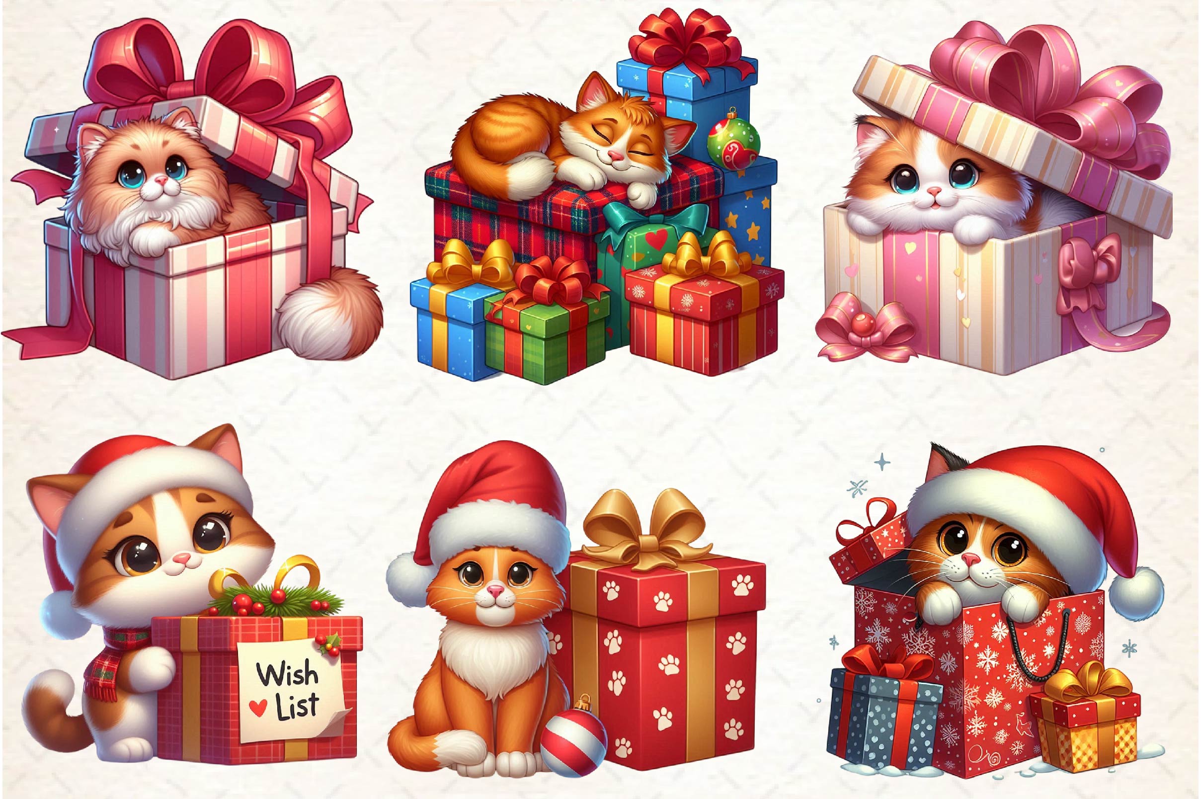 Christmas Cat Gift Box Clipart Bundle