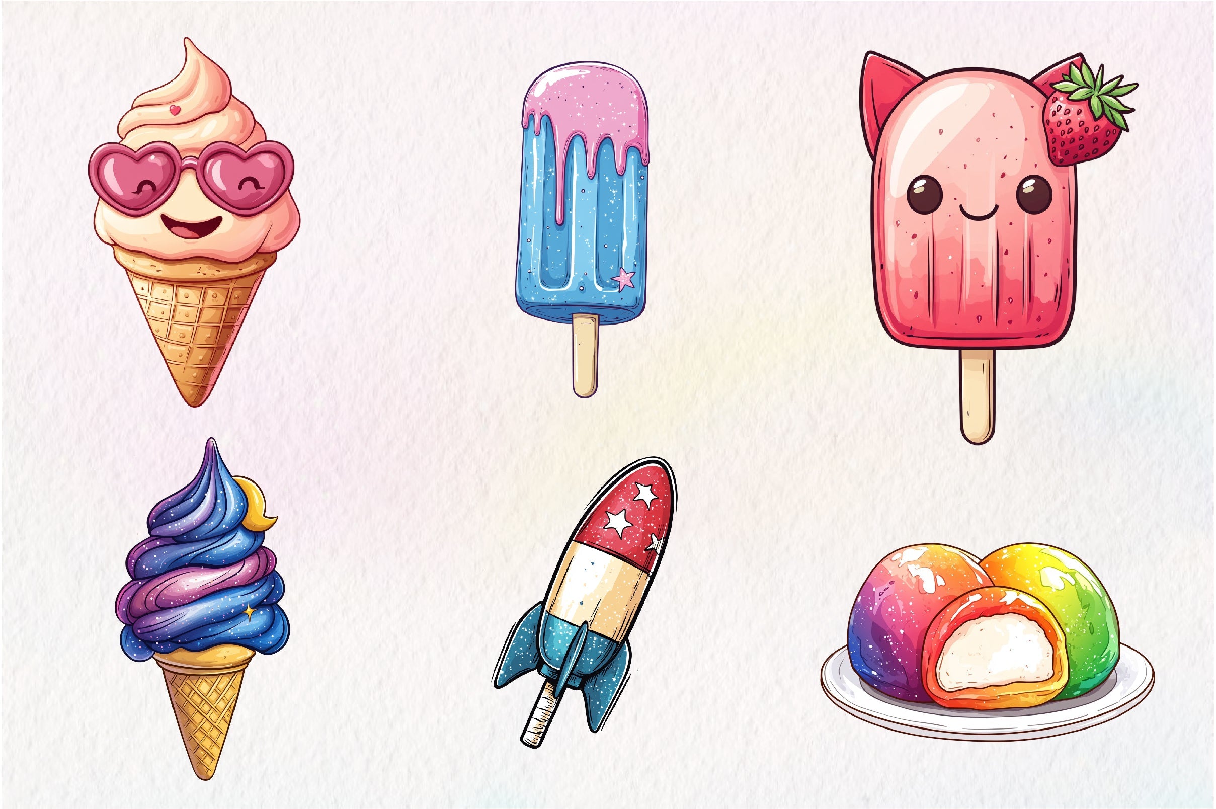 Colorful Summer Ice Cream Clipart Bundle