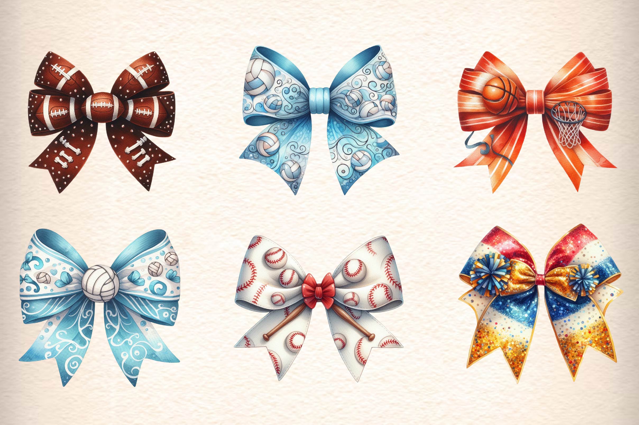 Sports Coquette Bow Sport Bows Clipart Bundle 1