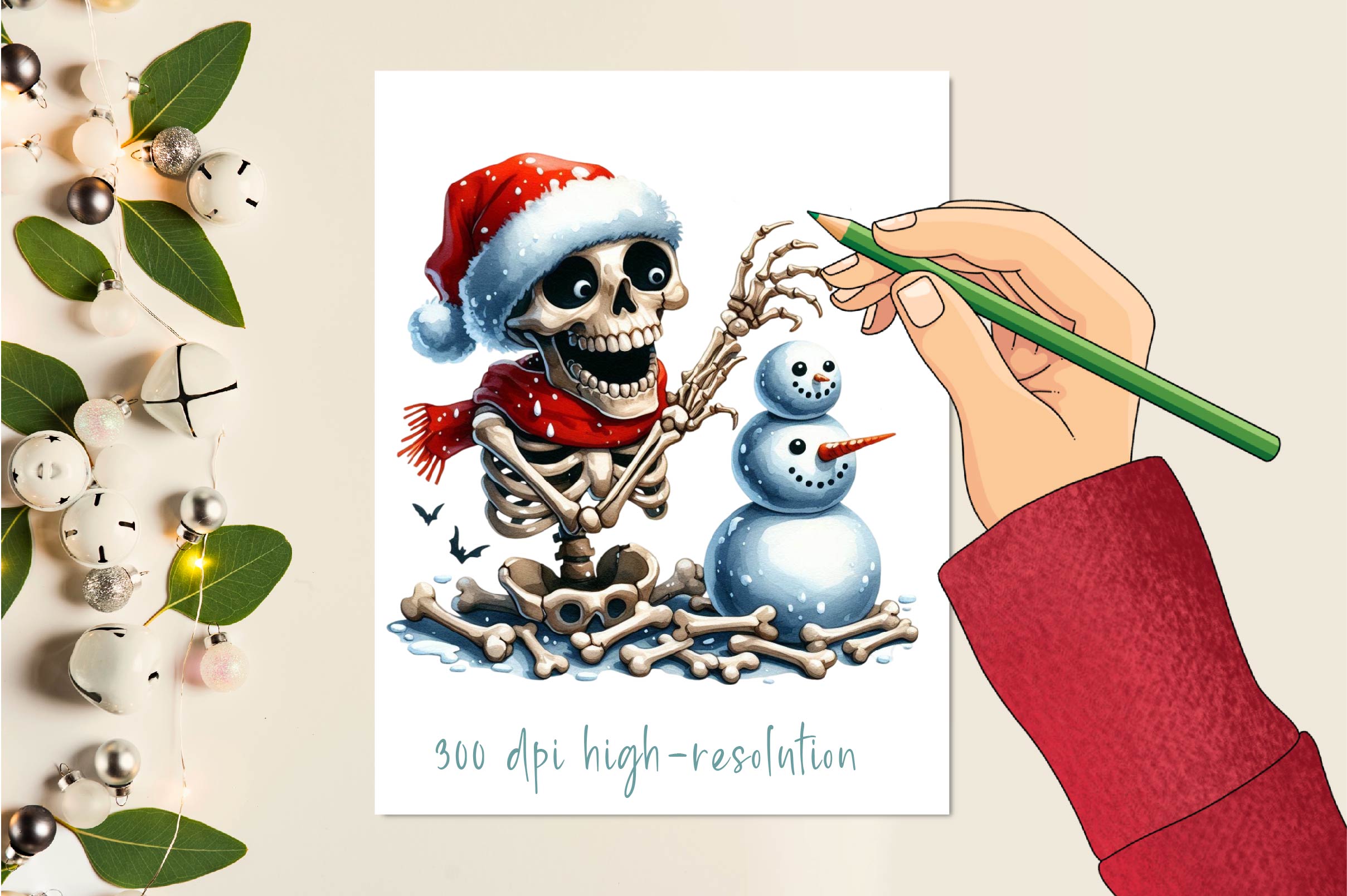 Funny Halloween Skeleton Snowman Clipart Bundle