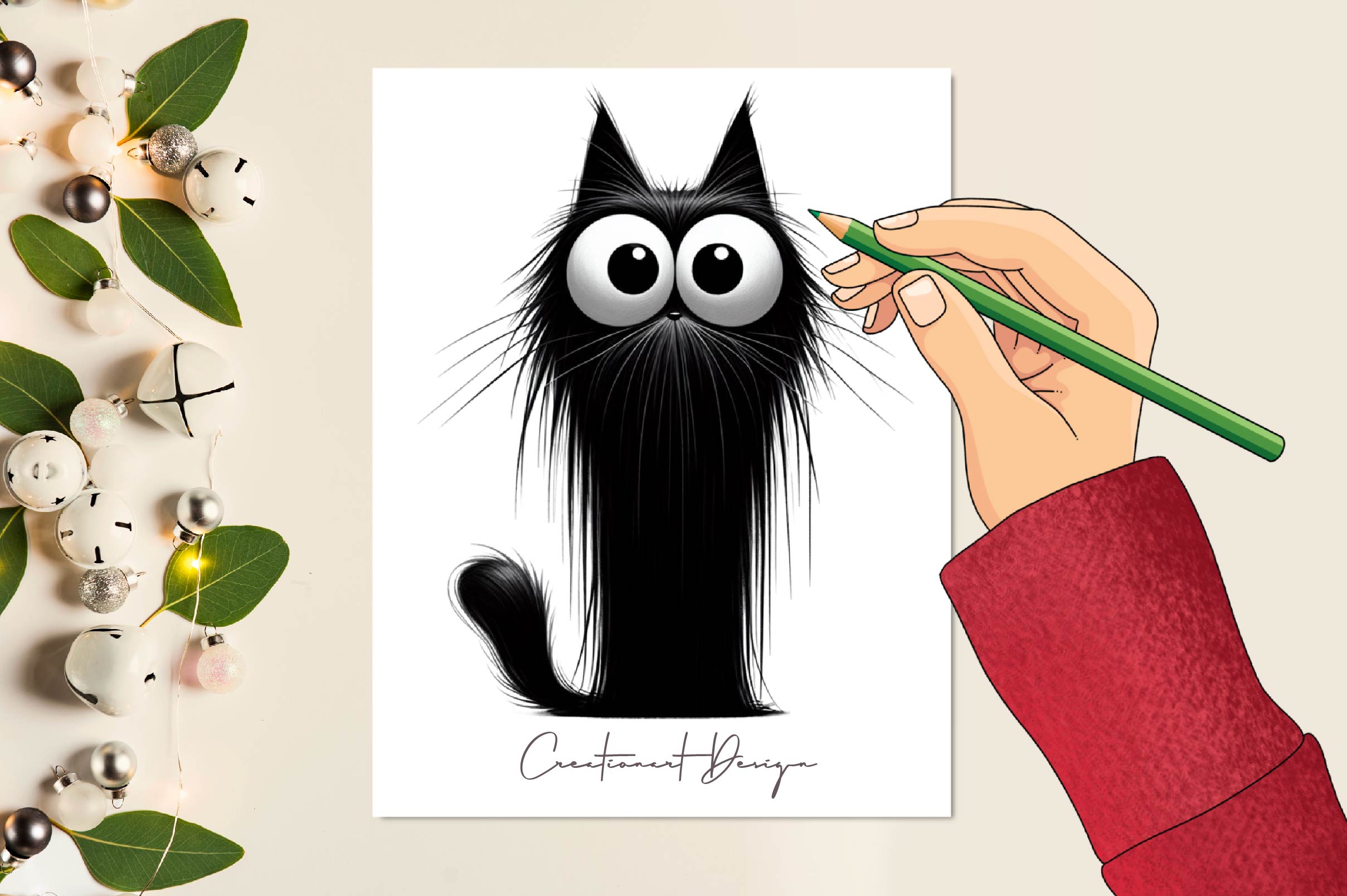 Whimsical Black Cat Clipart Bundle 3