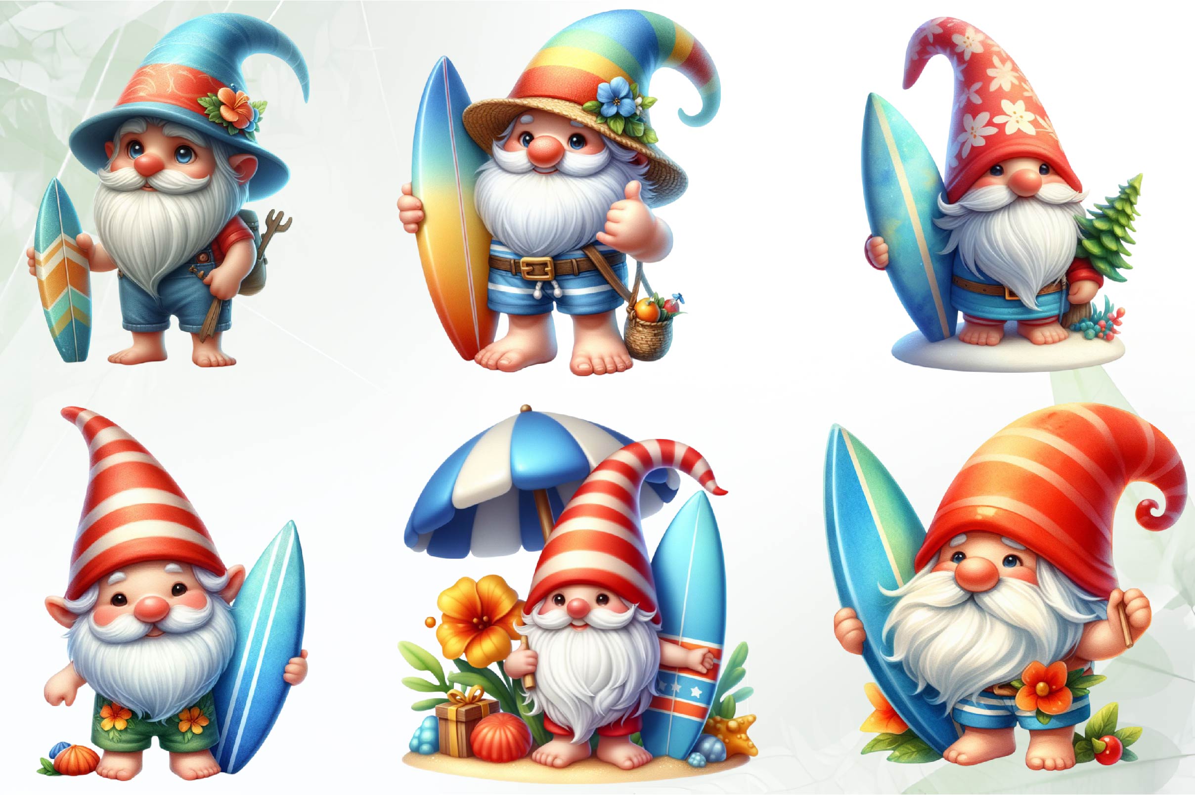 Gnomes In Hawaii Clipart Bundle