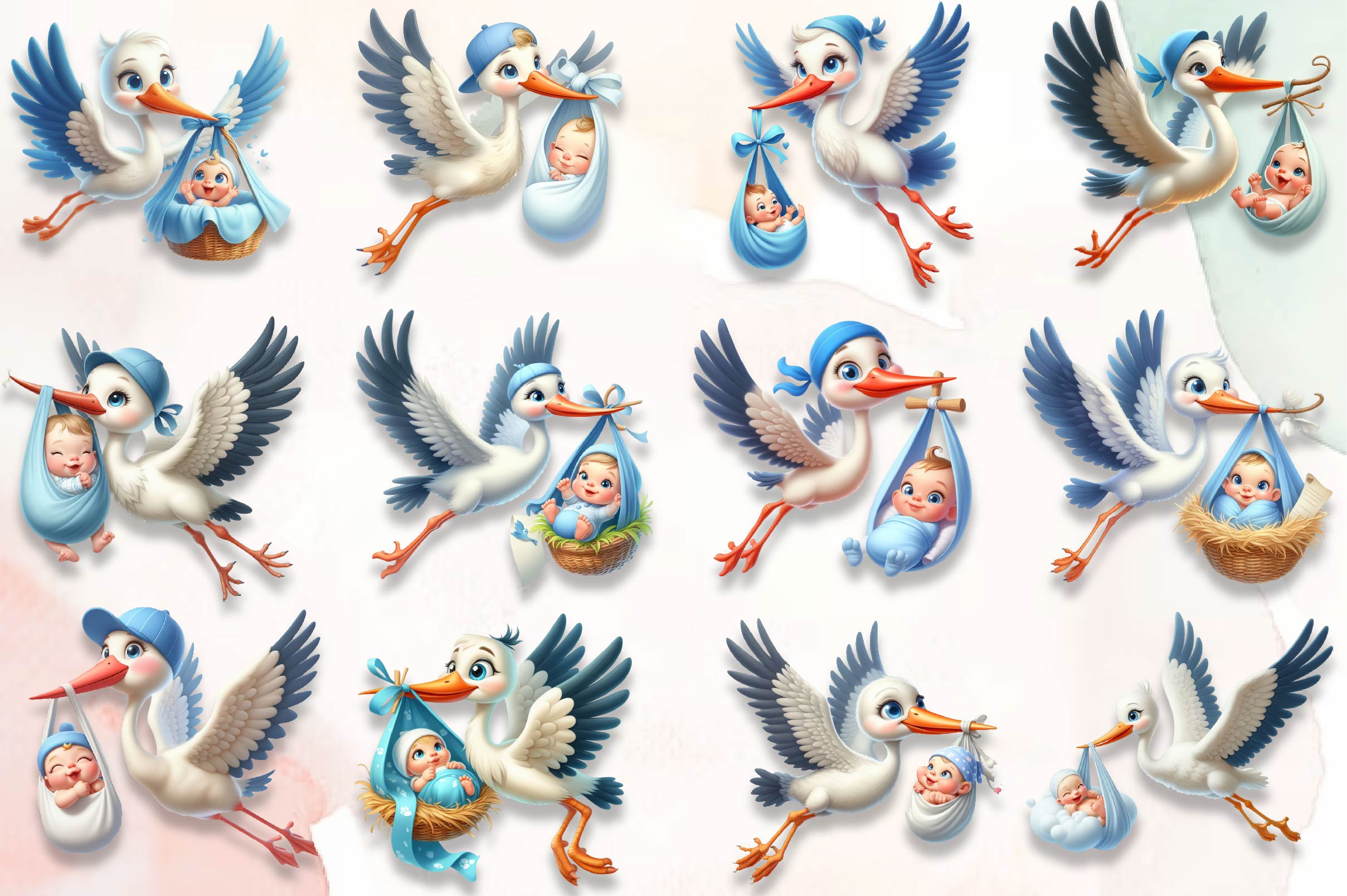 Stork And Baby Clipart Bundle