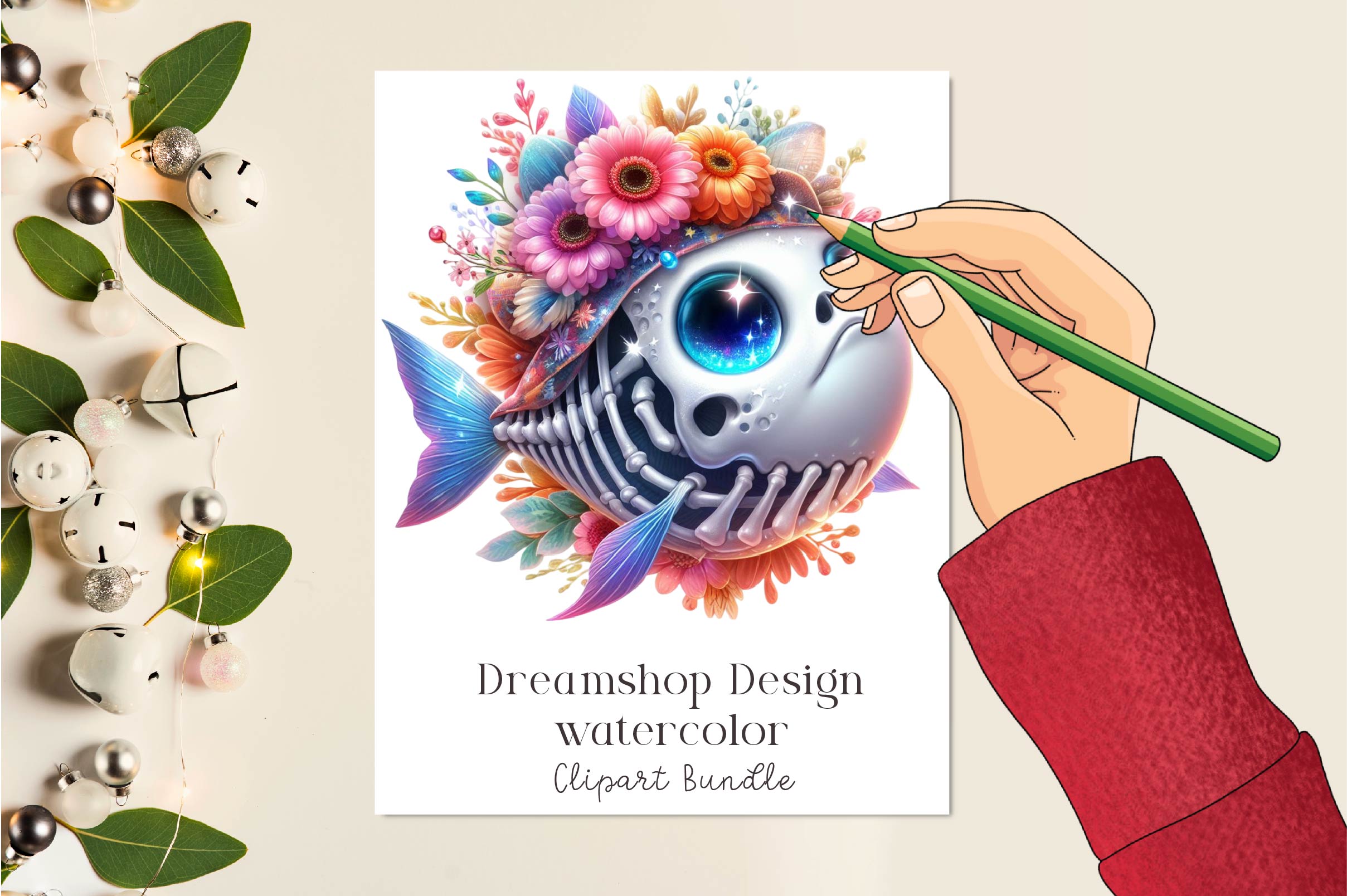 Funny Fish Skeleton Clipart Bundle