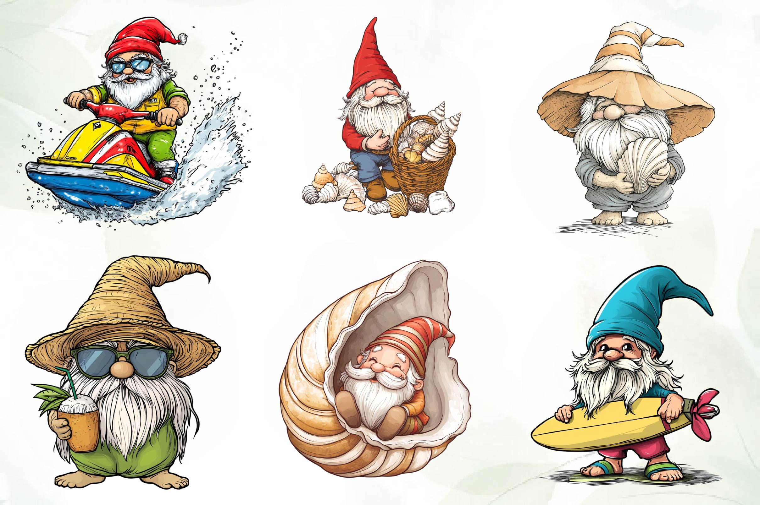 Summer Beach Gnome Clipart Bundle